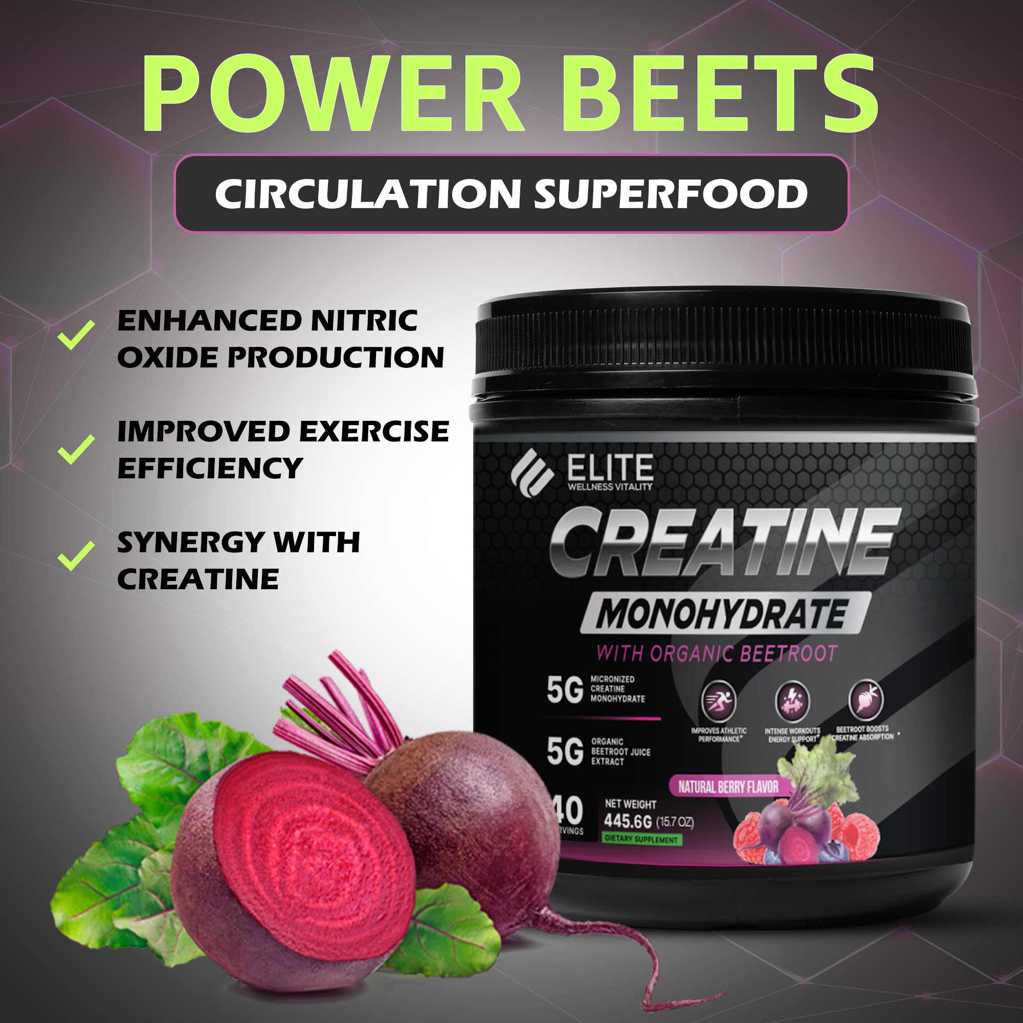 ELITE WELLNESS VITALITY Creatine Monohydrate 445g side view