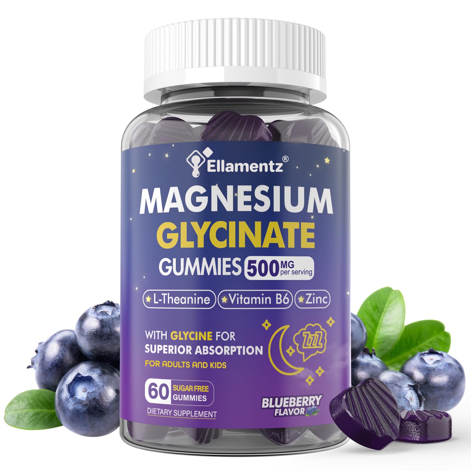 ELLAMENTZ Kids Magnesium Gummies front view with packaging