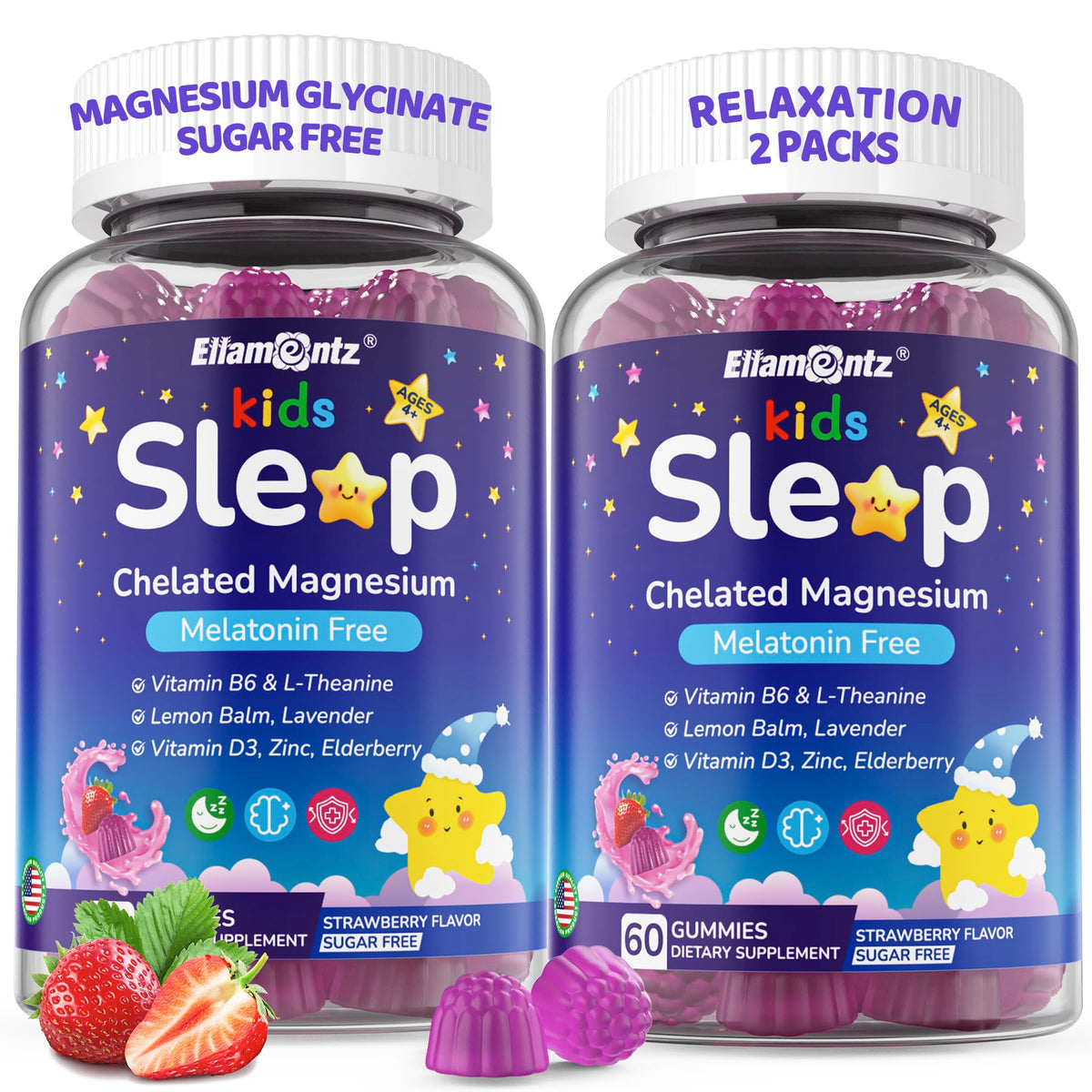ELLAMENTZ Kids Sleep Gummies front view with packaging