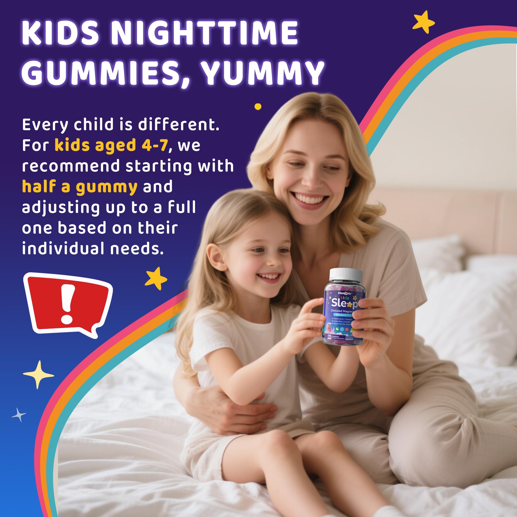 ELLAMENTZ Kids Sleep Gummies packaging with nutritional information