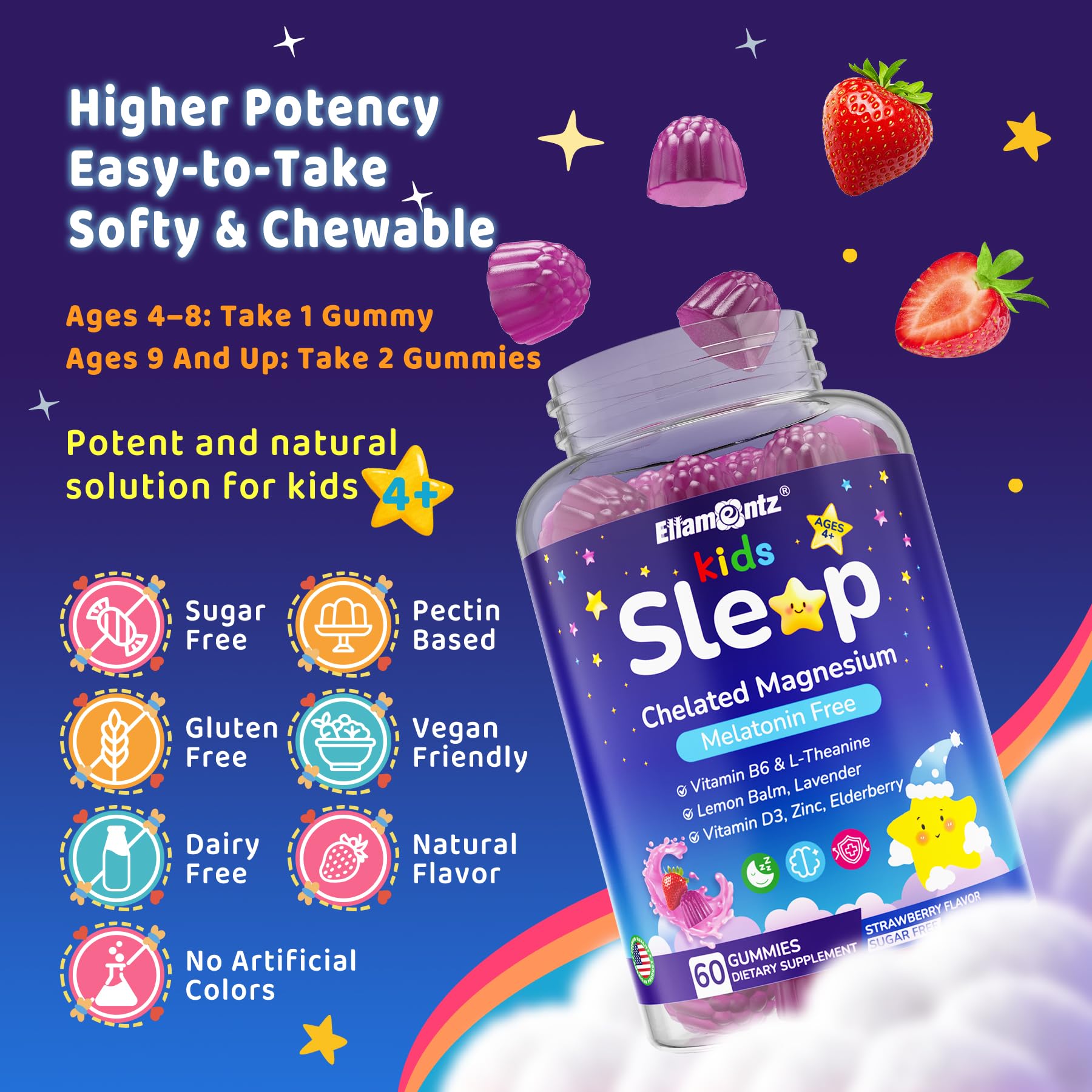 ELLAMENTZ Kids Sleep Gummies with a soft chewable texture