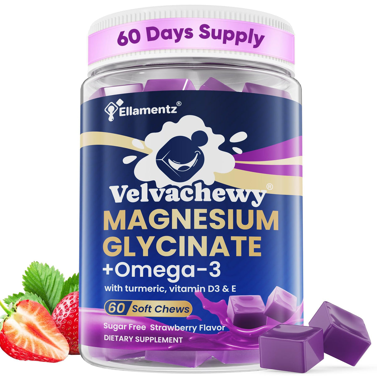 ELLAMENTZ Magnesium Glycinate 500mg + Omega-3 1000mg Soft Chews front view