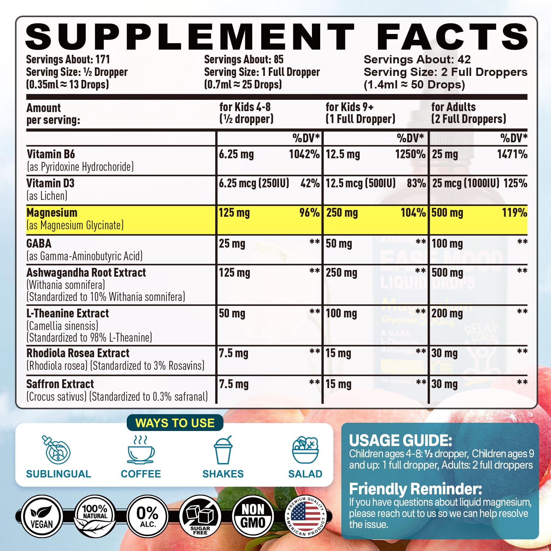 ELLAMENTZ Magnesium Glycinate Liquid Supplement bottle with pump