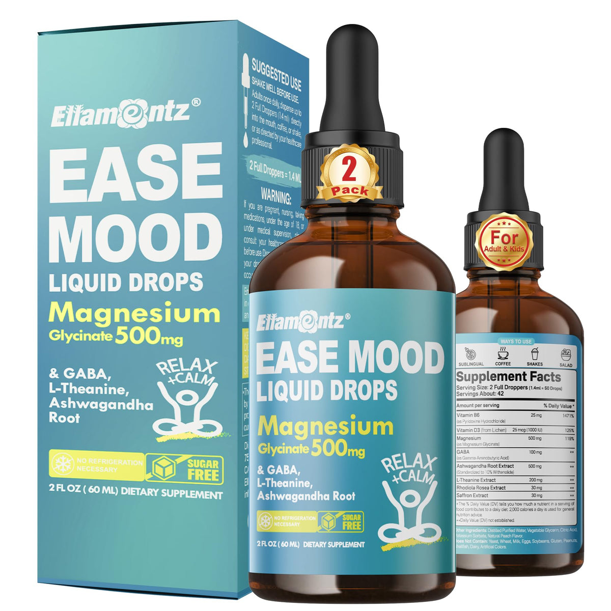 ELLAMENTZ Magnesium Glycinate Liquid Supplement front view