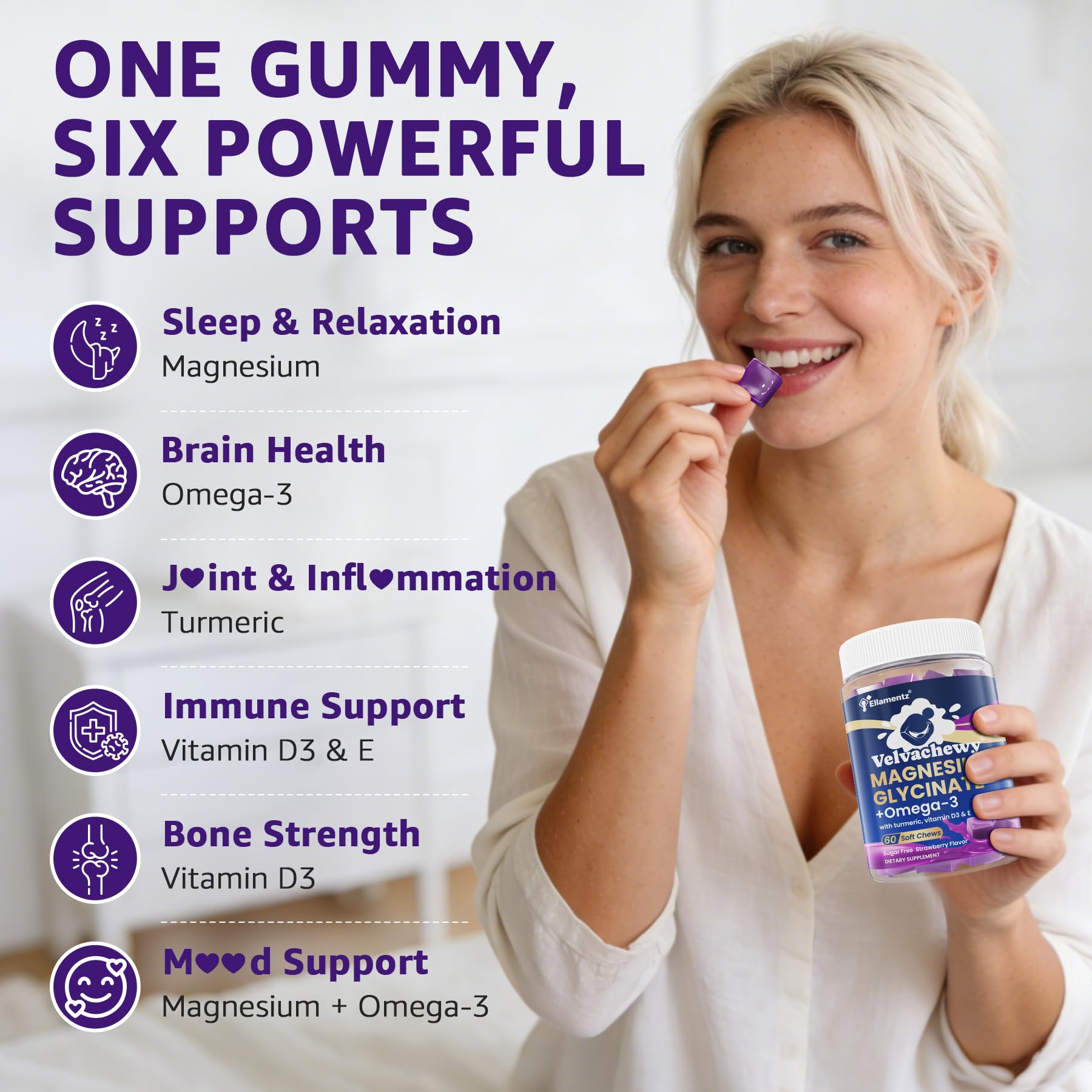 ELLAMENTZ Magnesium Glycinate soft chews in a bowl