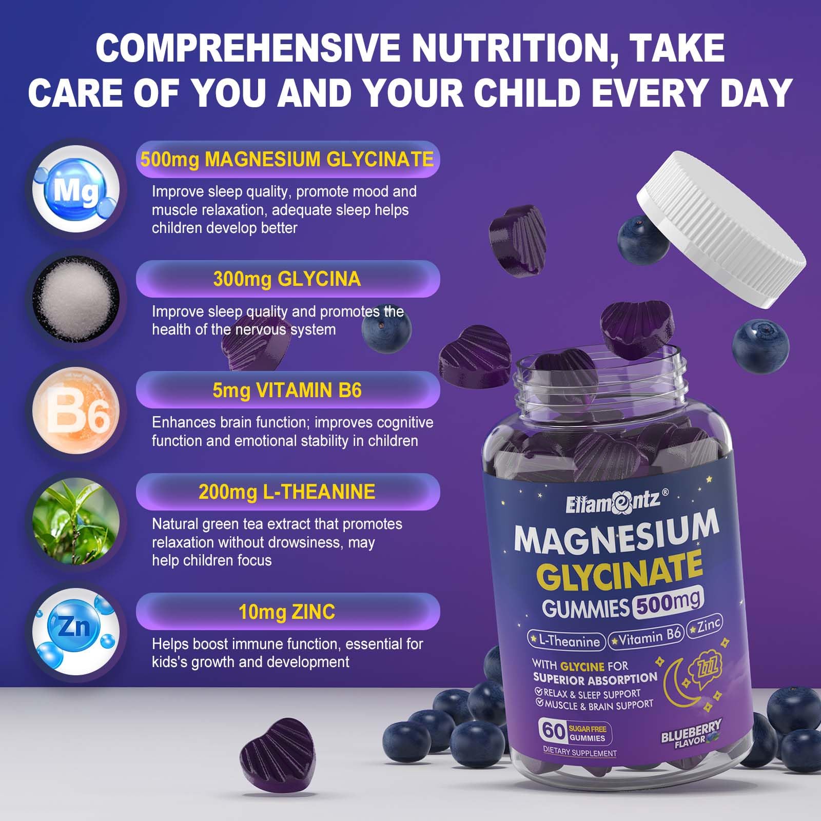 ELLAMENTZ Magnesium Gummies 500mg side view
