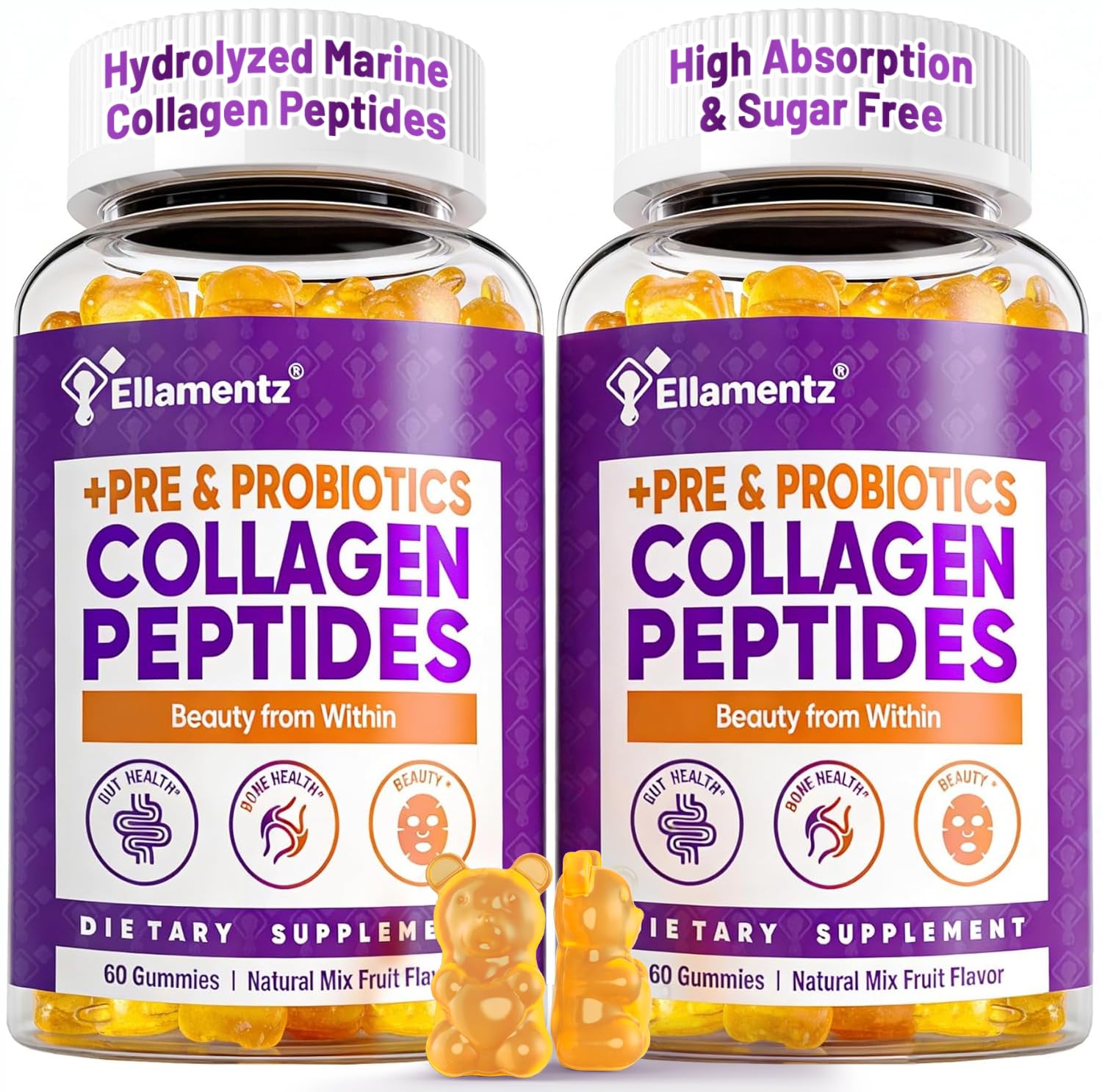 ELLAMENTZ Marine Collagen Gummies front view with packaging