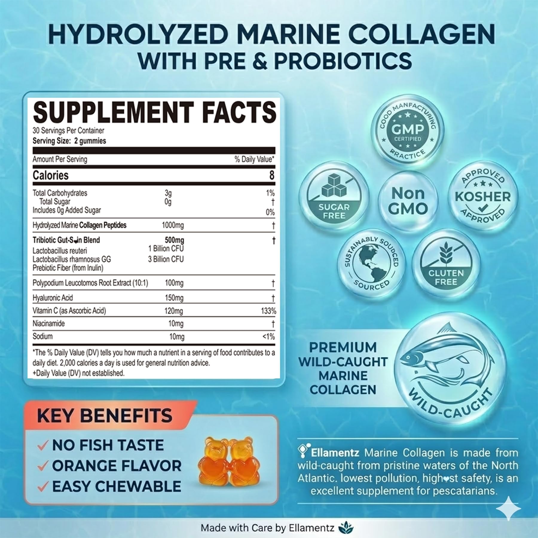 ELLAMENTZ Marine Collagen Gummies with a measuring spoon