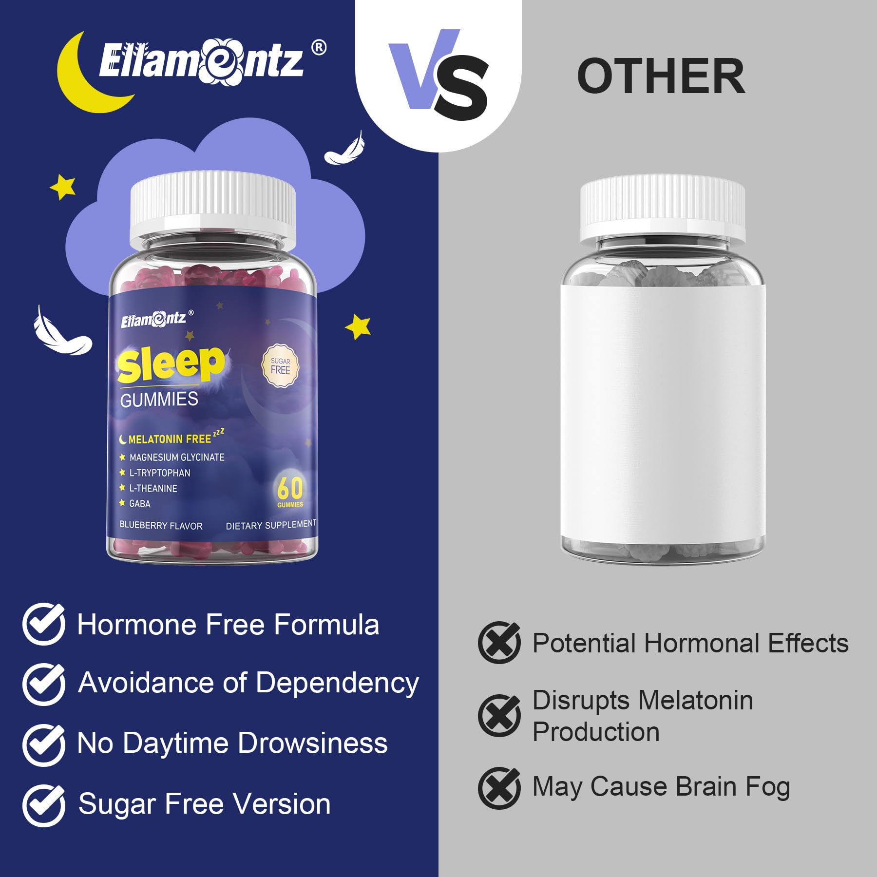 ELLAMENTZ Melatonin-Free Sleep Supplement Gummies close-up of gummies
