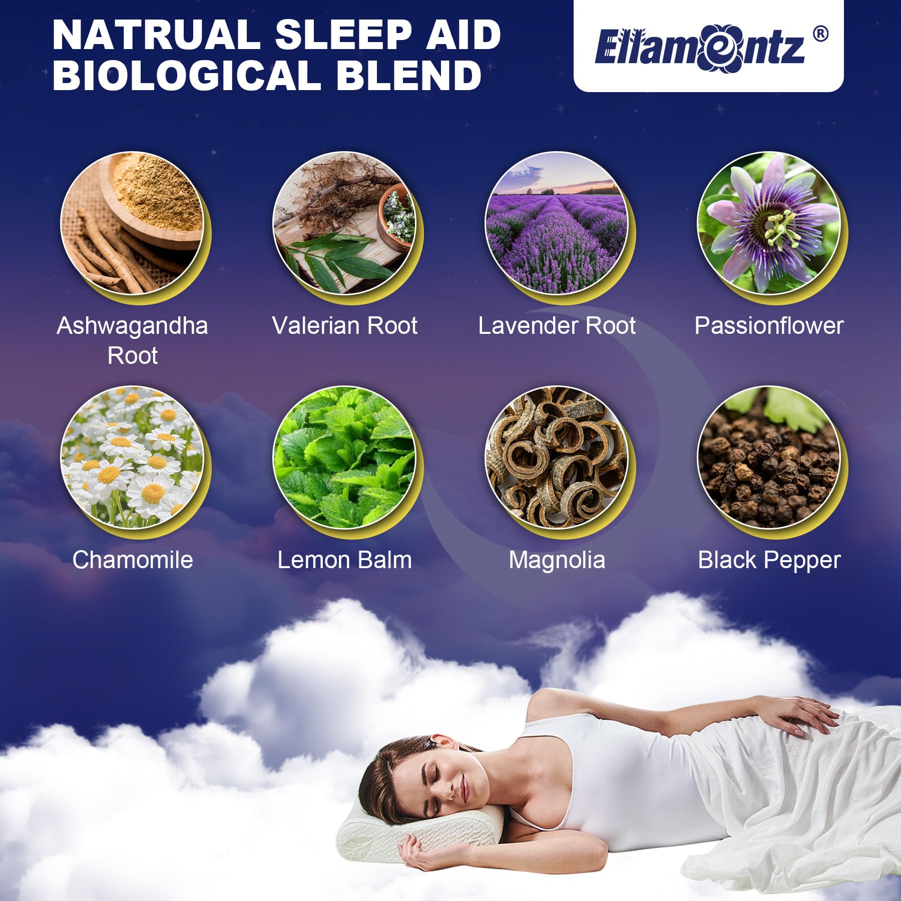 ELLAMENTZ Melatonin-Free Sleep Supplement Gummies with a glass of water