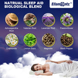 ELLAMENTZ Melatonin-Free Sleep Supplement Gummies with a glass of water