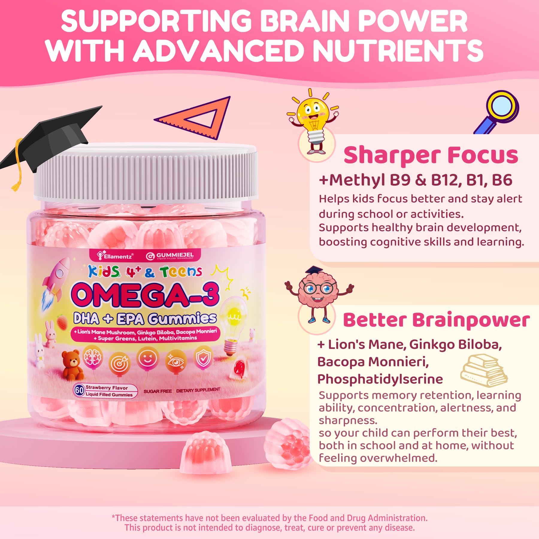ELLAMENTZ Omega-3 Kids Gummies with algal oil ingredients