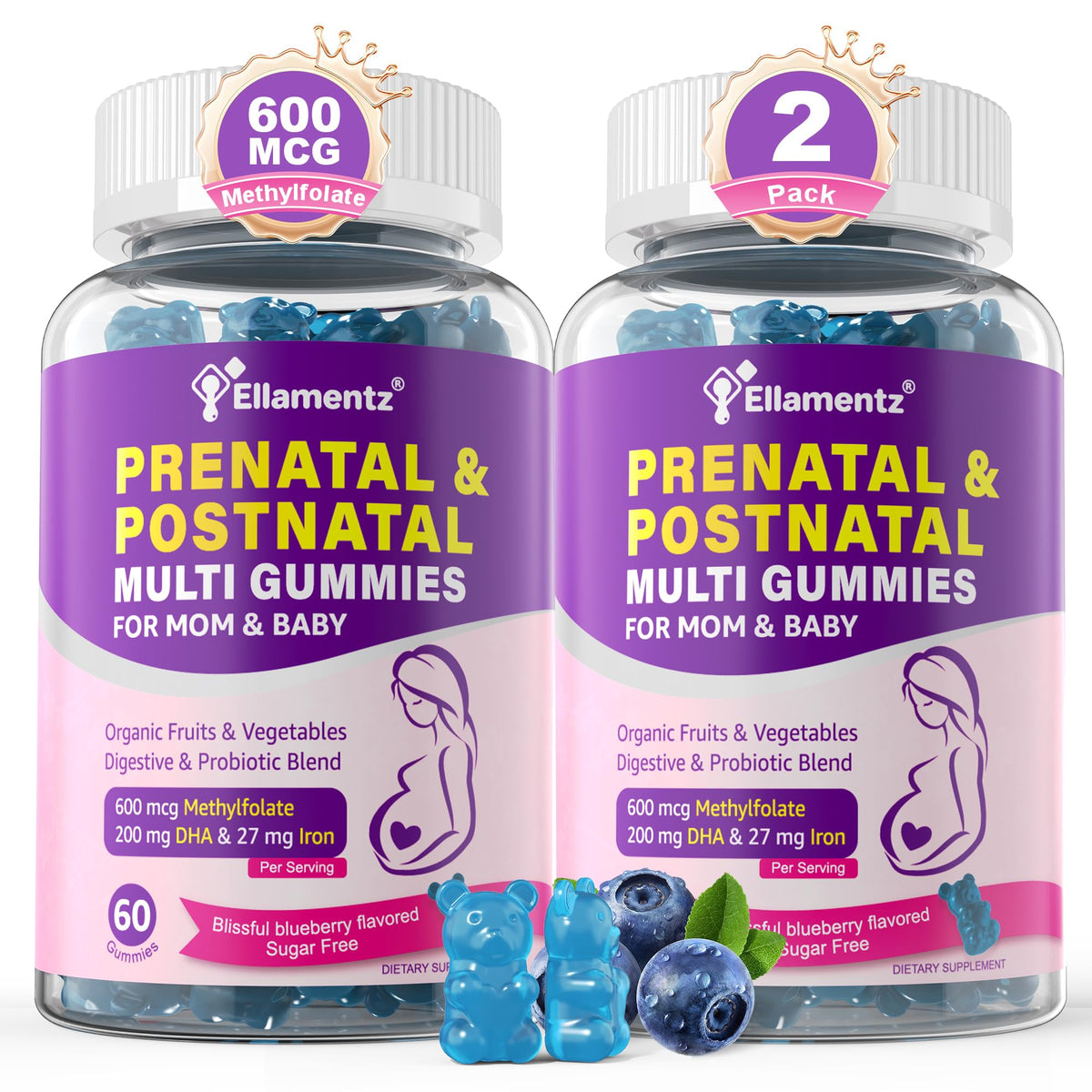 ELLAMENTZ Prenatal Multivitamin Gummies front view