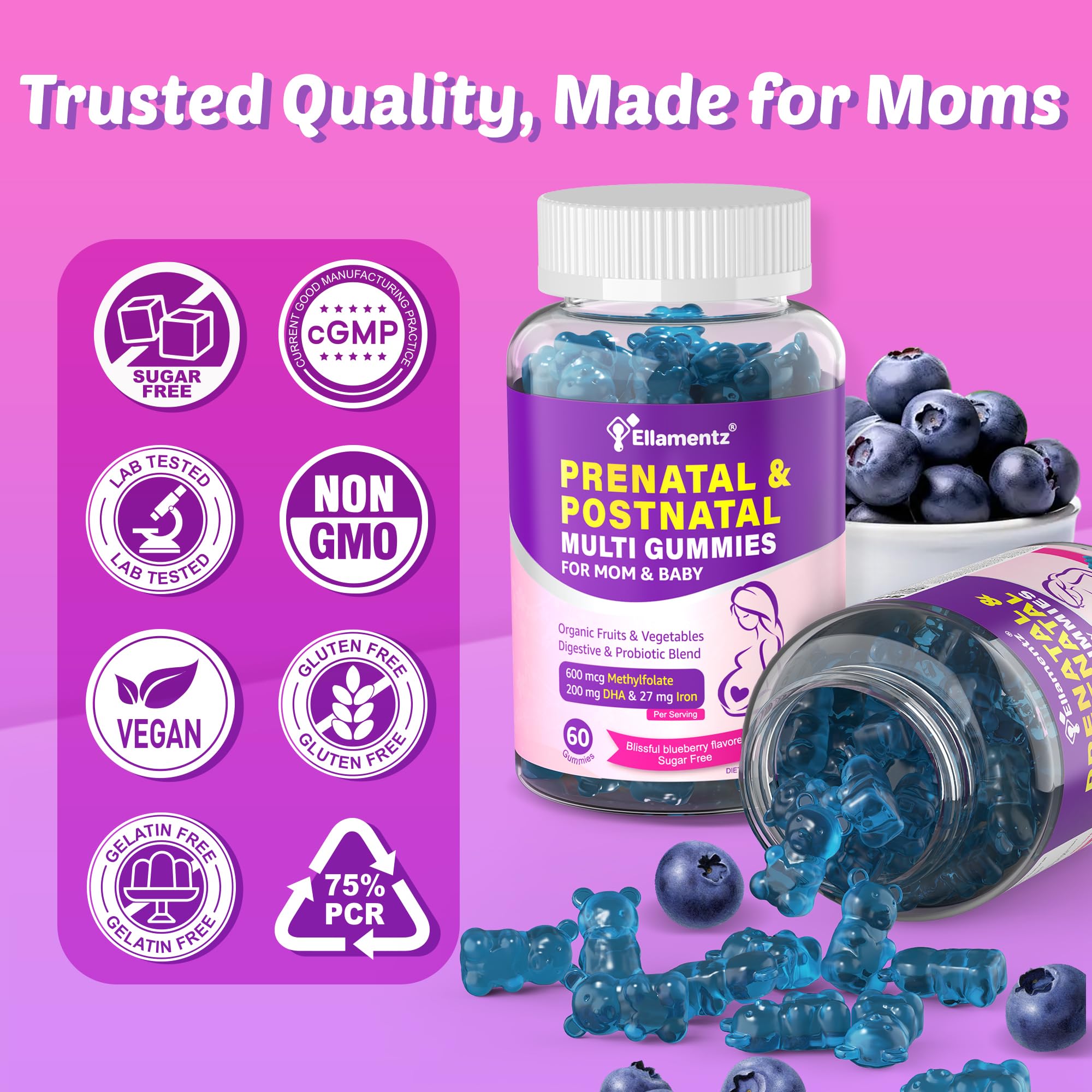 ELLAMENTZ Prenatal Multivitamin Gummies in a lifestyle setting