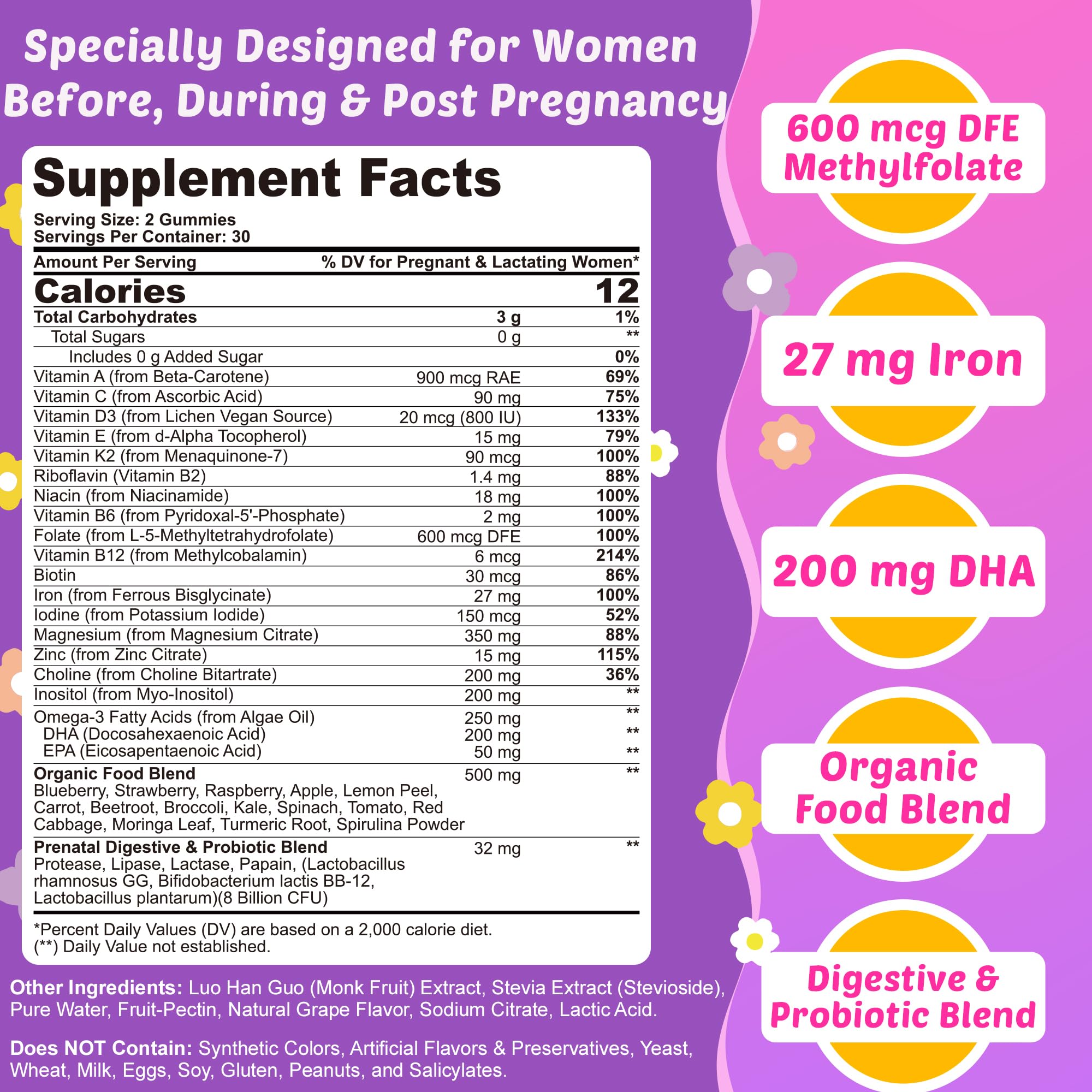 ELLAMENTZ Prenatal Multivitamin Gummies packaging