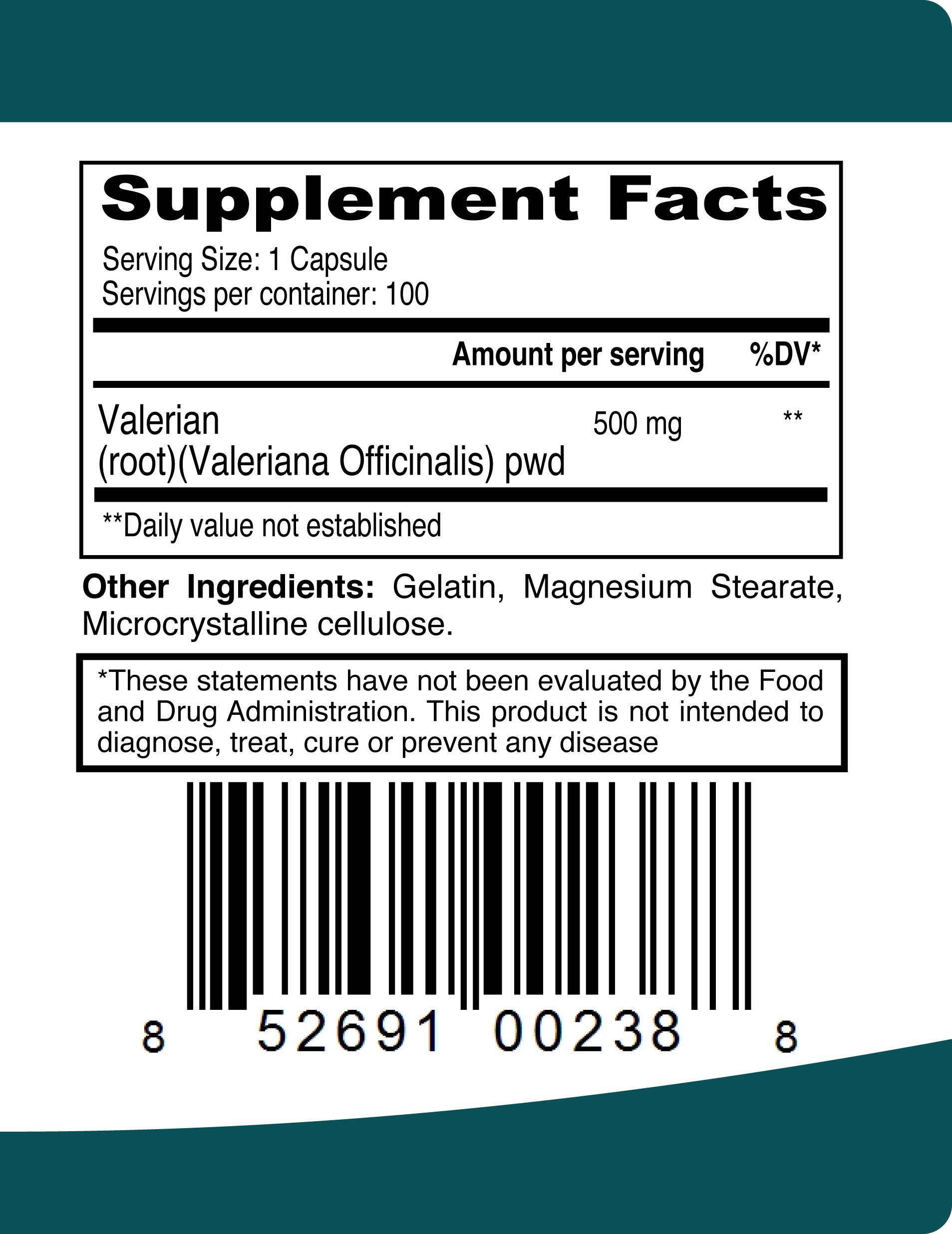 ELP ESSENTIAL Valerian Root Capsules 500mg pill close-up