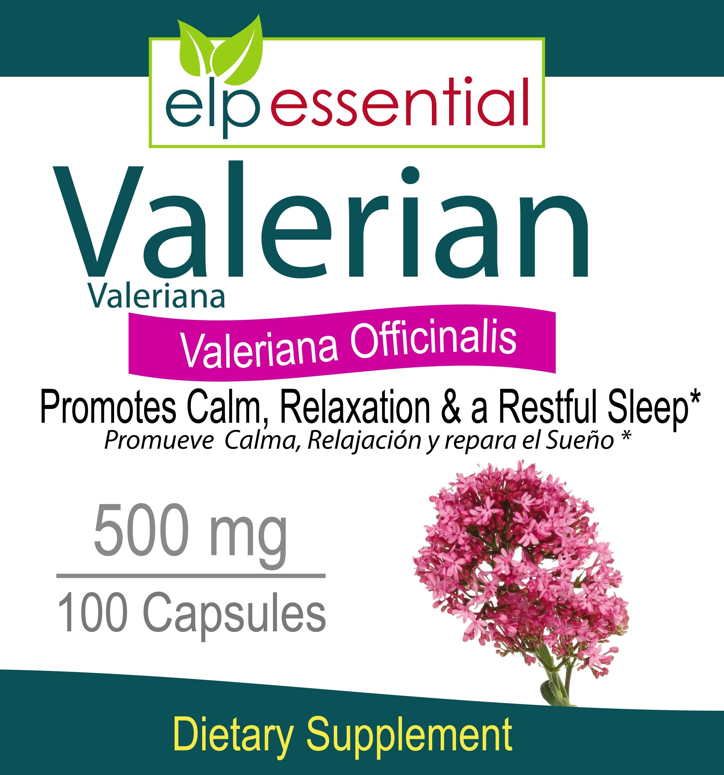 ELP ESSENTIAL Valerian Root Capsules 500mg side view