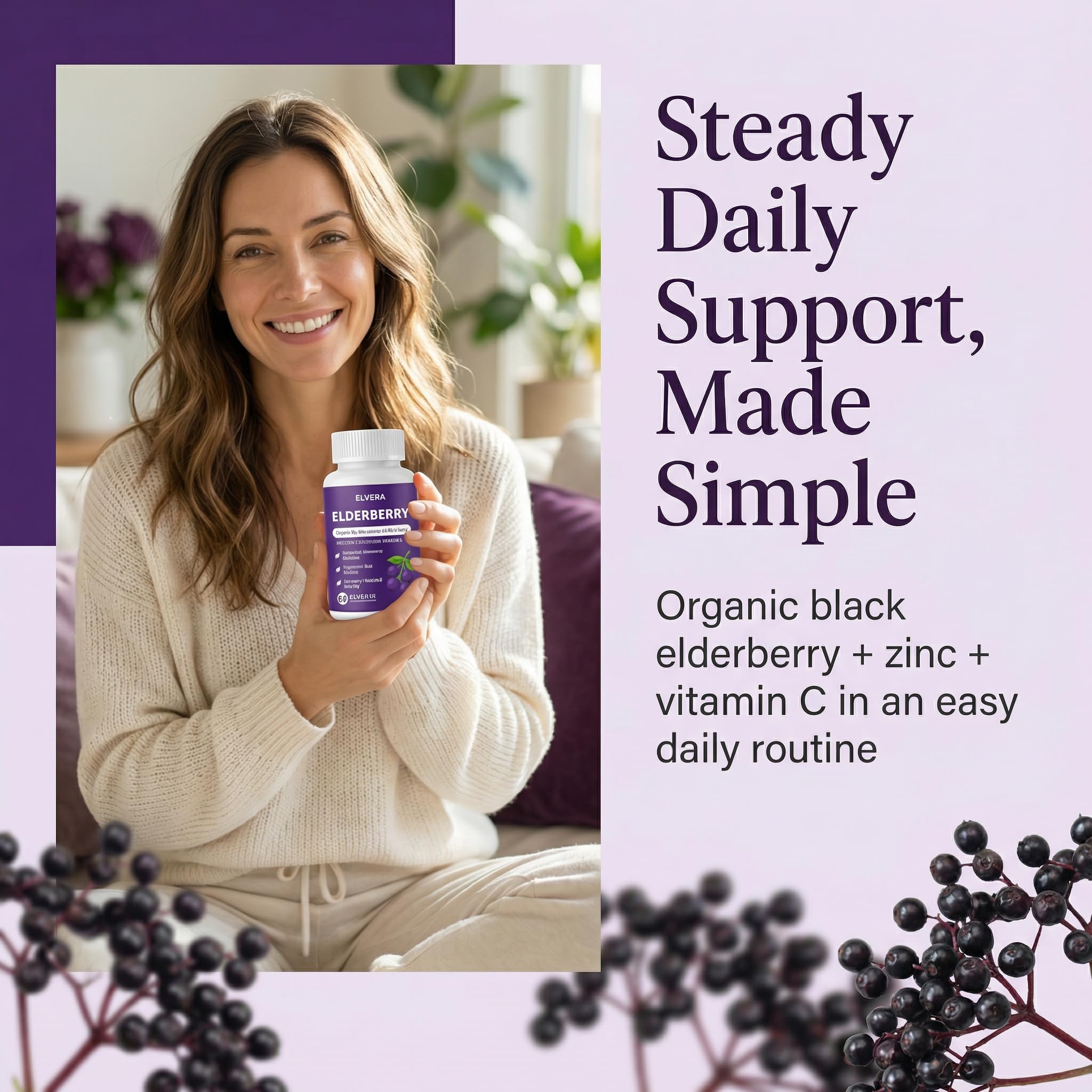 ELVERA Organic Black Elderberry Capsules with a measuring spoon