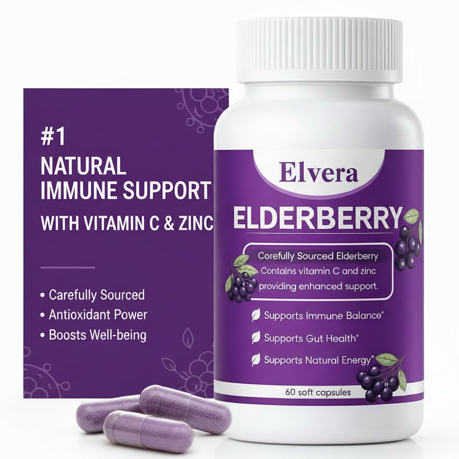 ELVERA Organic Black Elderberry Complex Capsules 60 count front view