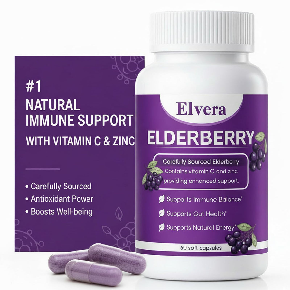 ELVERA Organic Black Elderberry Complex Capsules 60 count front view