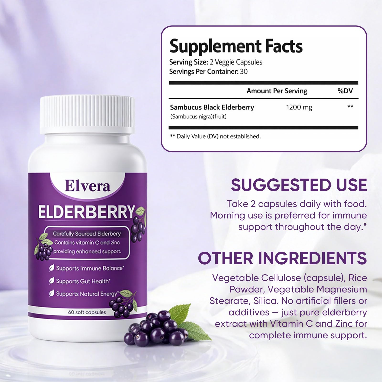 ELVERA Organic Black Elderberry Complex Capsules bottle with label