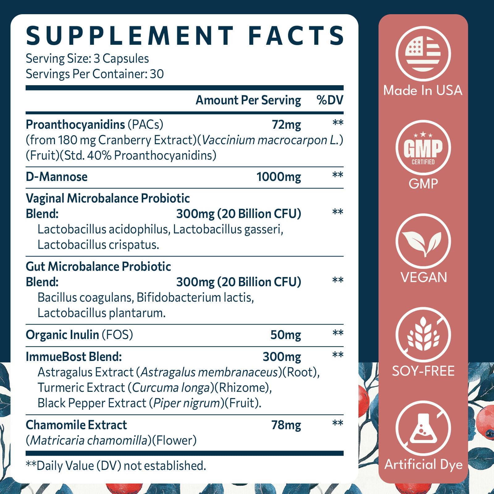 Elystrixionis Cranberry Supplement packaging details