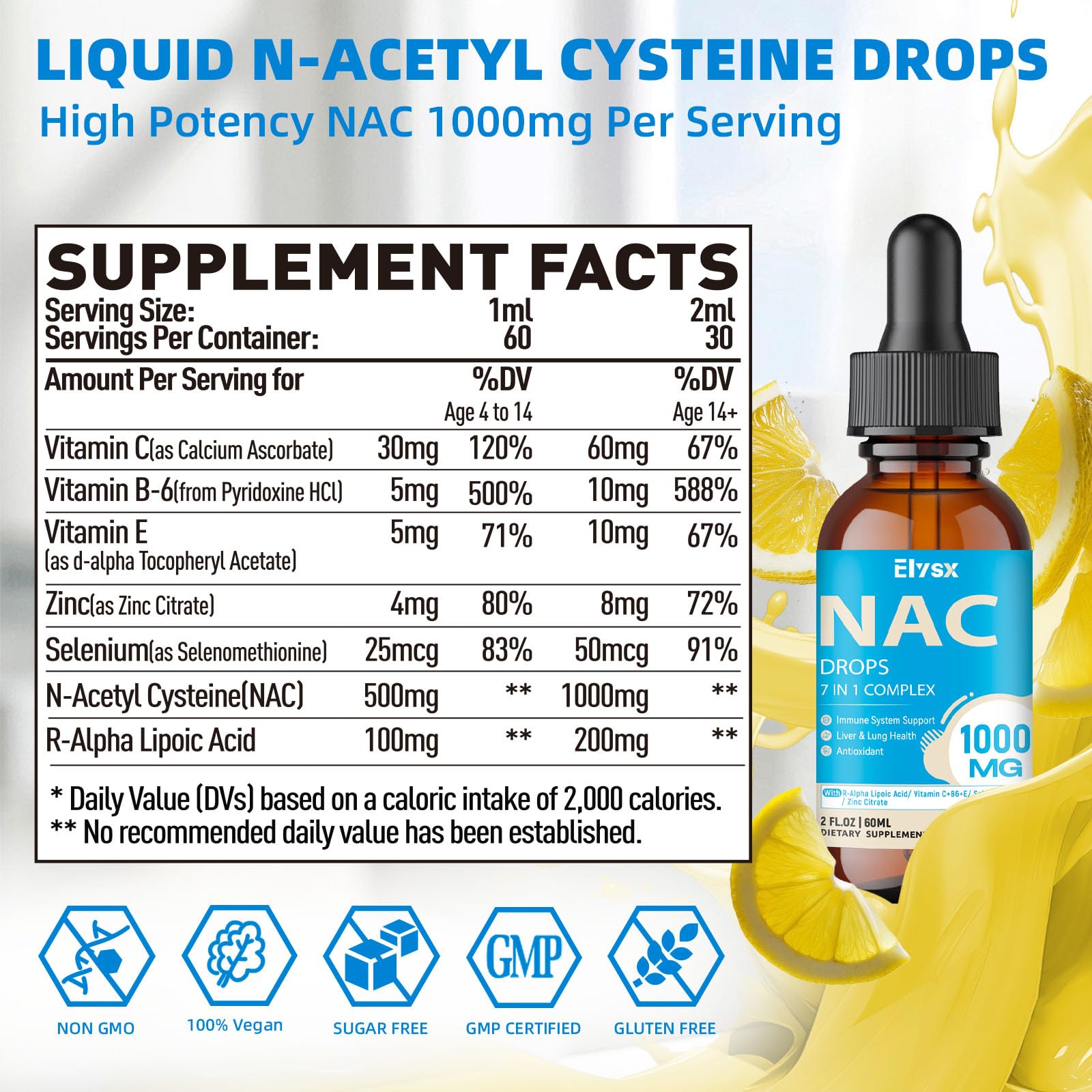 Elysx Acetyl-L-Carnitine Liquid Drops 150g back view