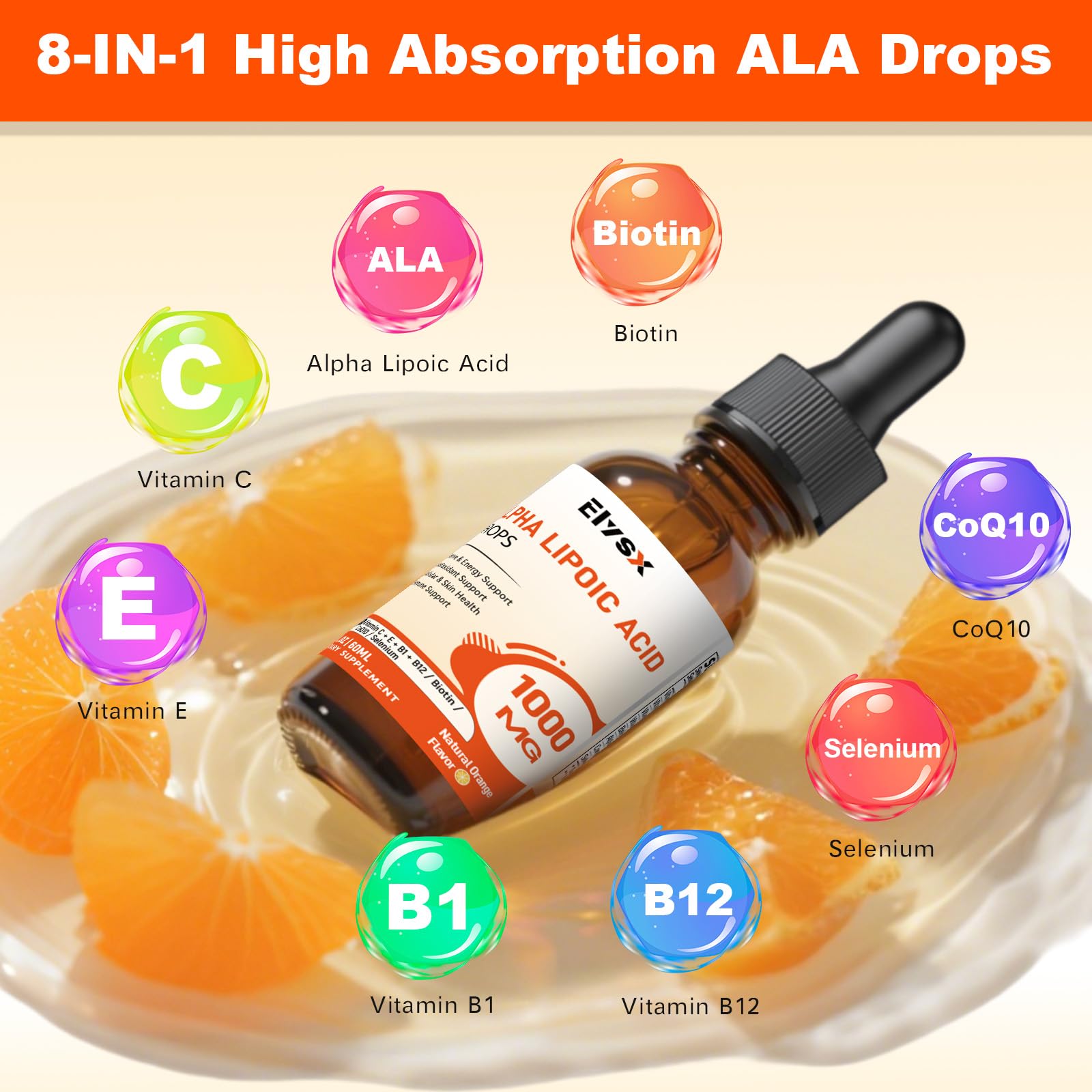 Elysx Alpha Lipoic Acid Liquid Drops 1000mg back label