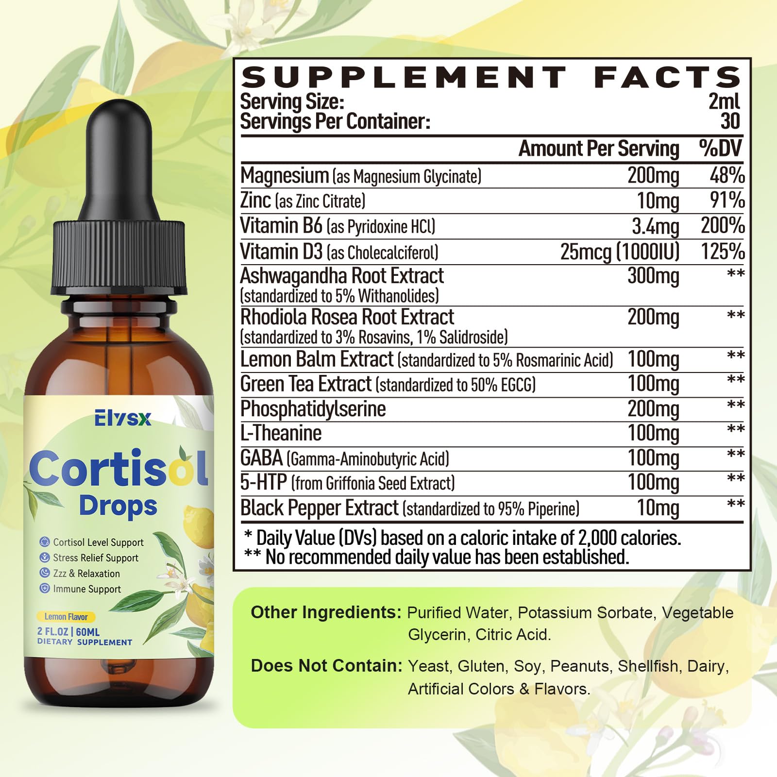 Elysx Cortisol Wellness Liquid Drops 150g bottle with dropper