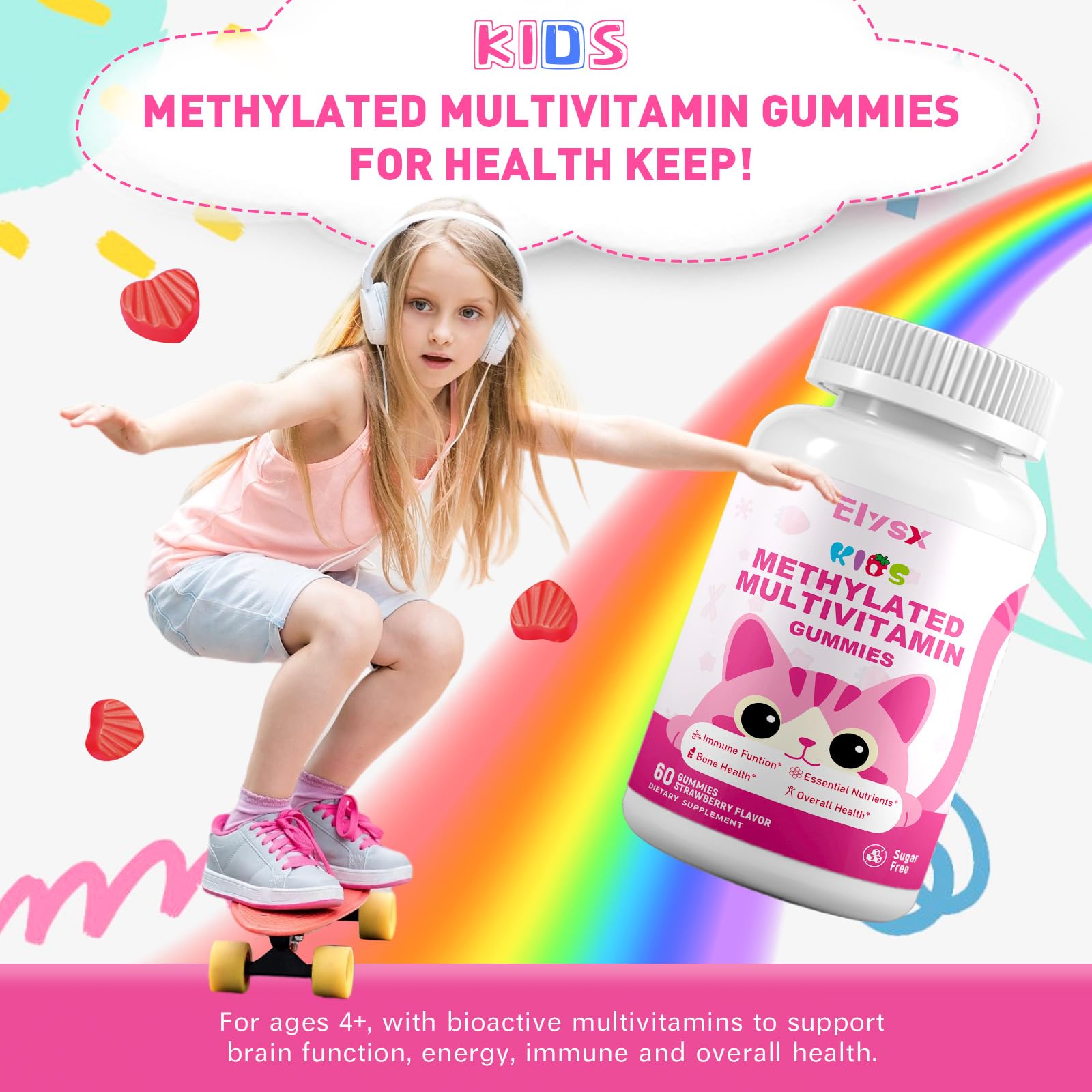 Elysx Kids Methylated Multivitamin Gummies on a kitchen counter