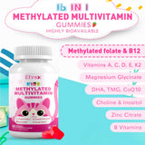 Elysx Kids Methylated Multivitamin Gummies with a hand holding a gummy