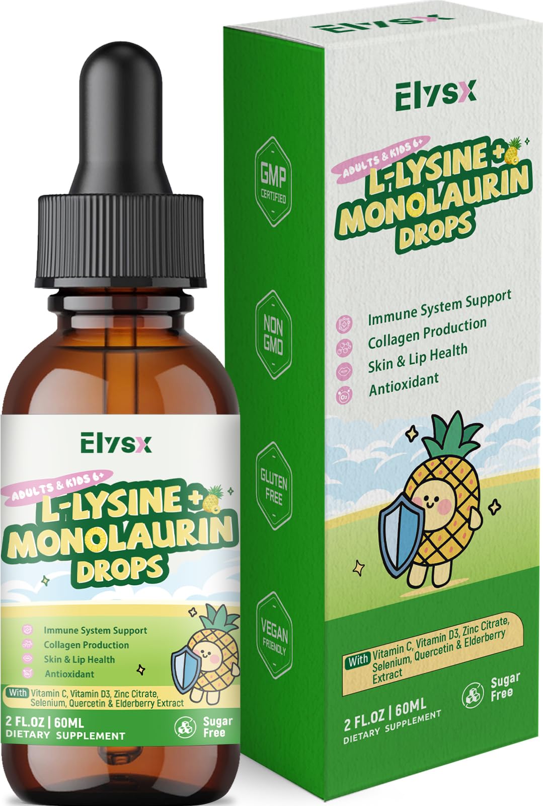 Elysx L-Lysine Monolaurin Liquid Drops 1000mg front view
