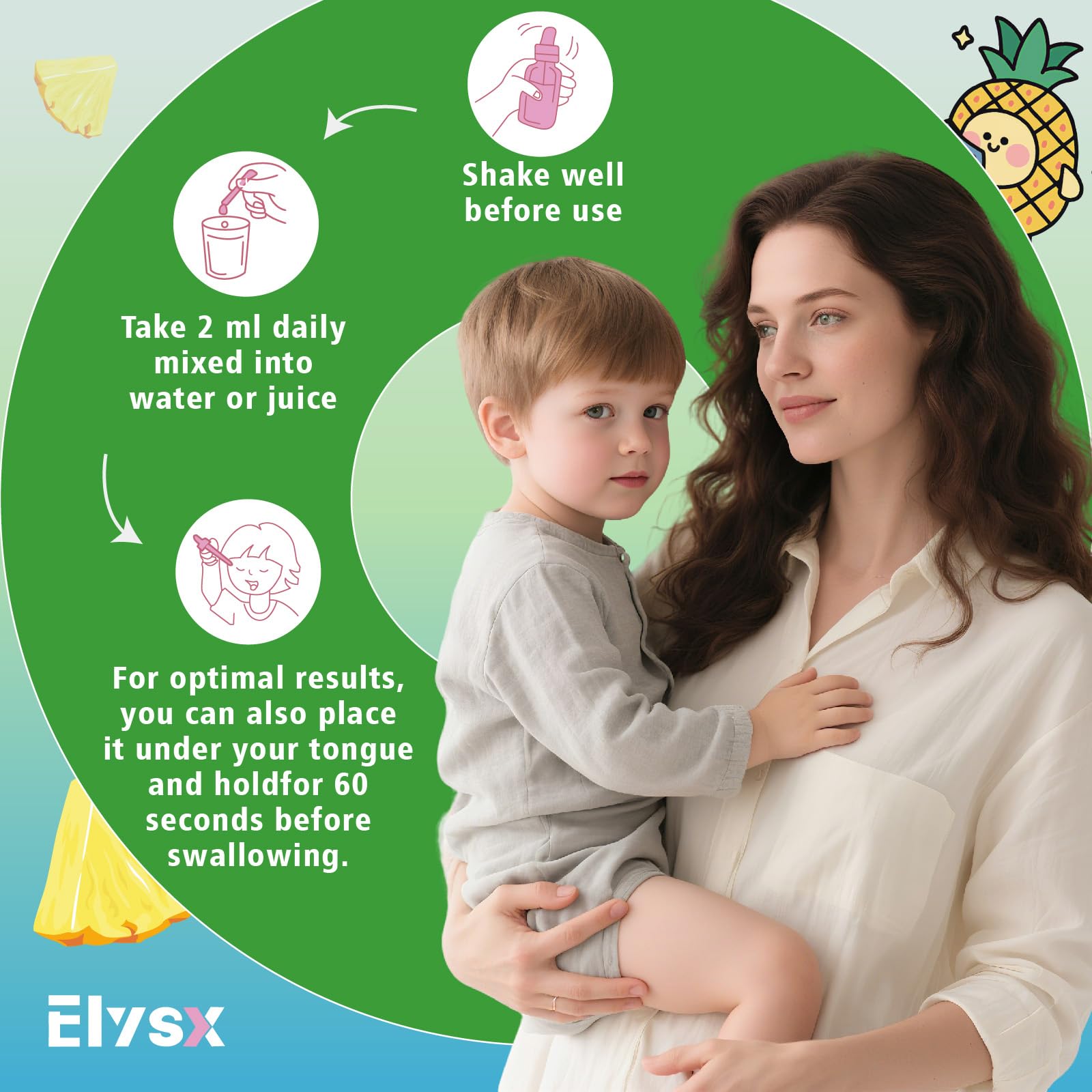 Elysx L-Lysine Monolaurin Liquid Drops 1000mg with pineapple