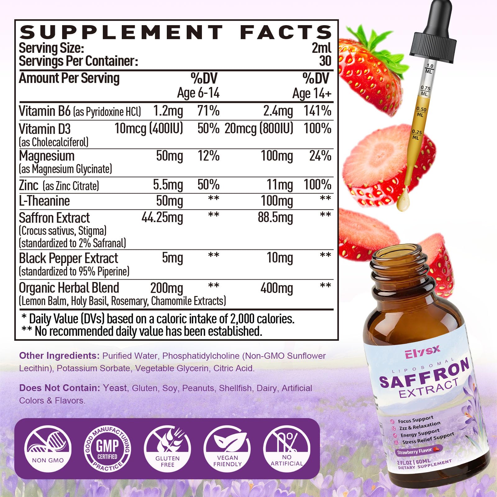 Elysx Liposomal Saffron Extract Drops bottle back view