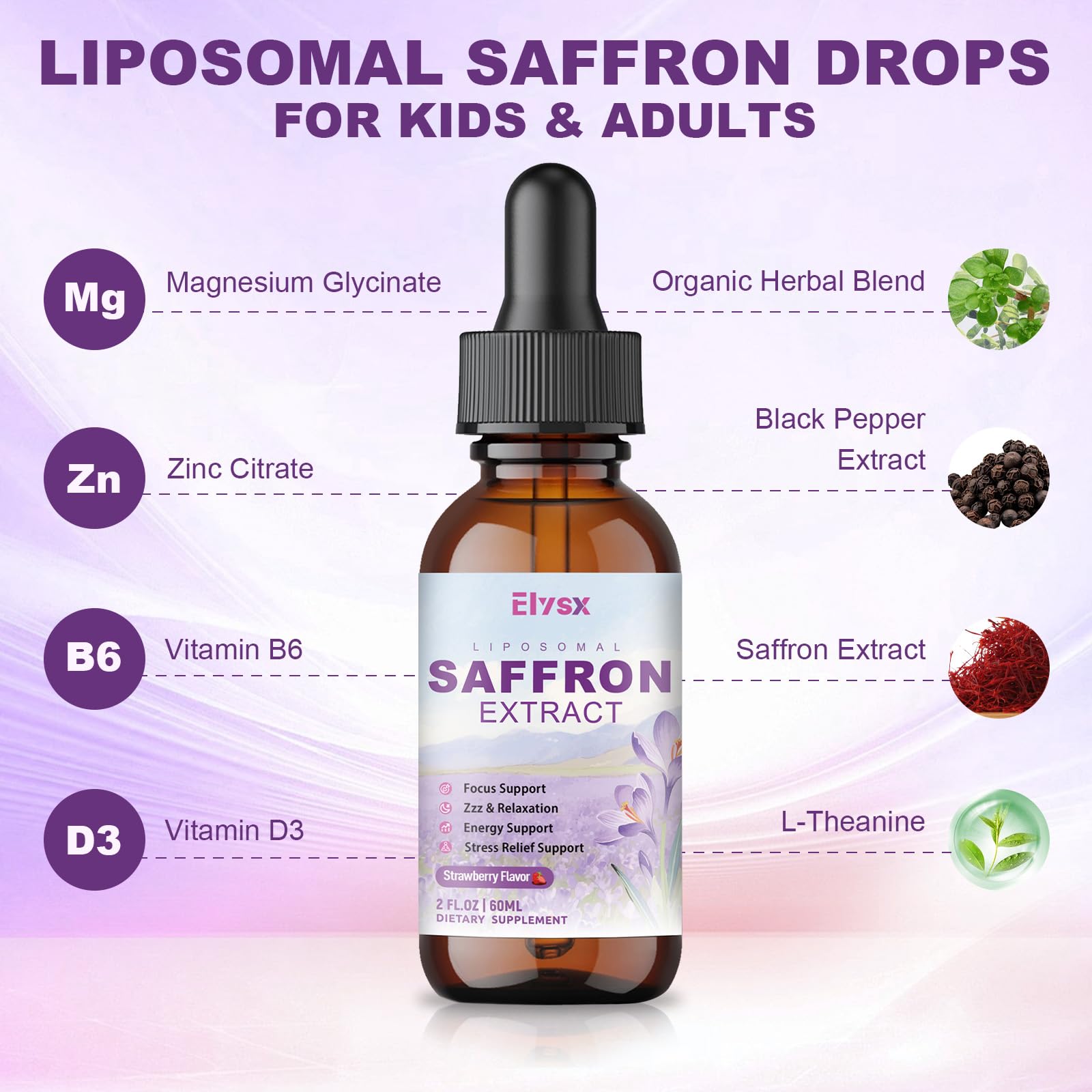 Elysx Liposomal Saffron Extract Drops with measuring dropper