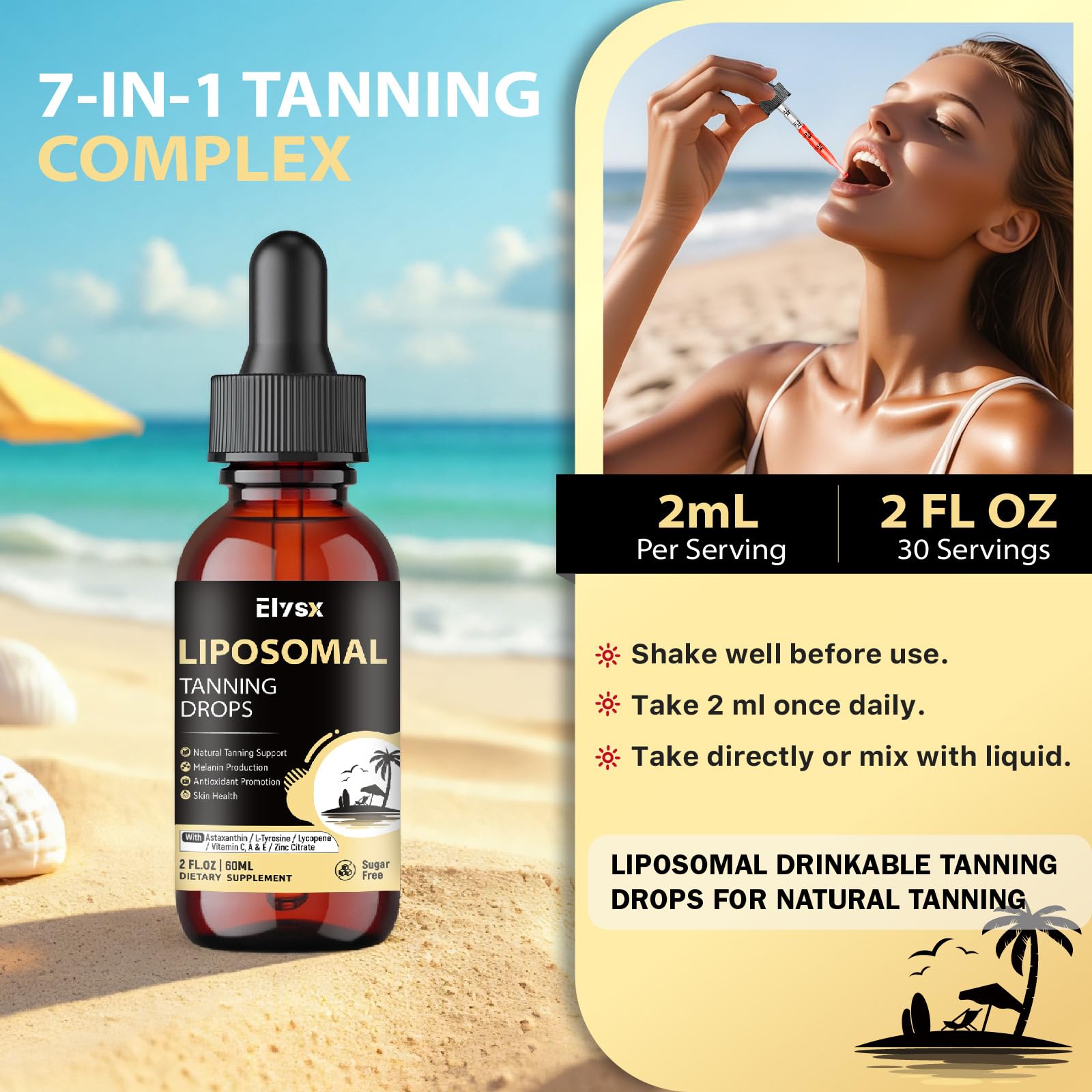 Elysx Liposomal Tanning Drops 600mg ingredients list