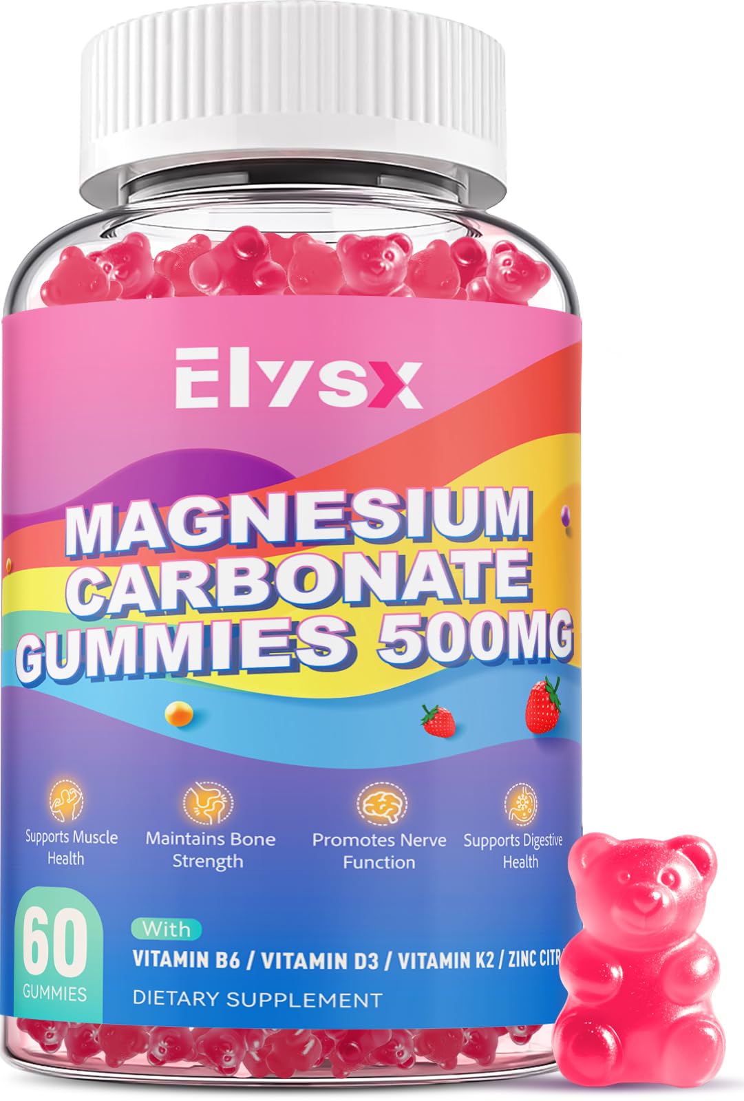Elysx Magnesium Carbonate Gummies front view with packaging