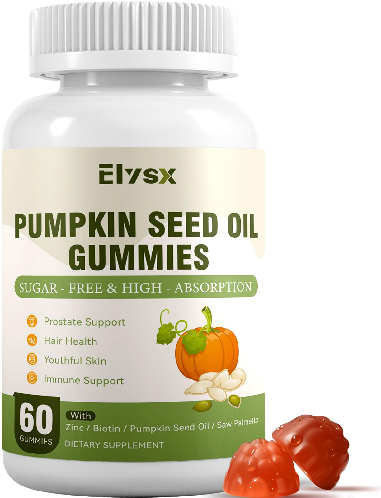 Elysx Pumpkin Seed Oil Gummies front view with mixed berry flavour