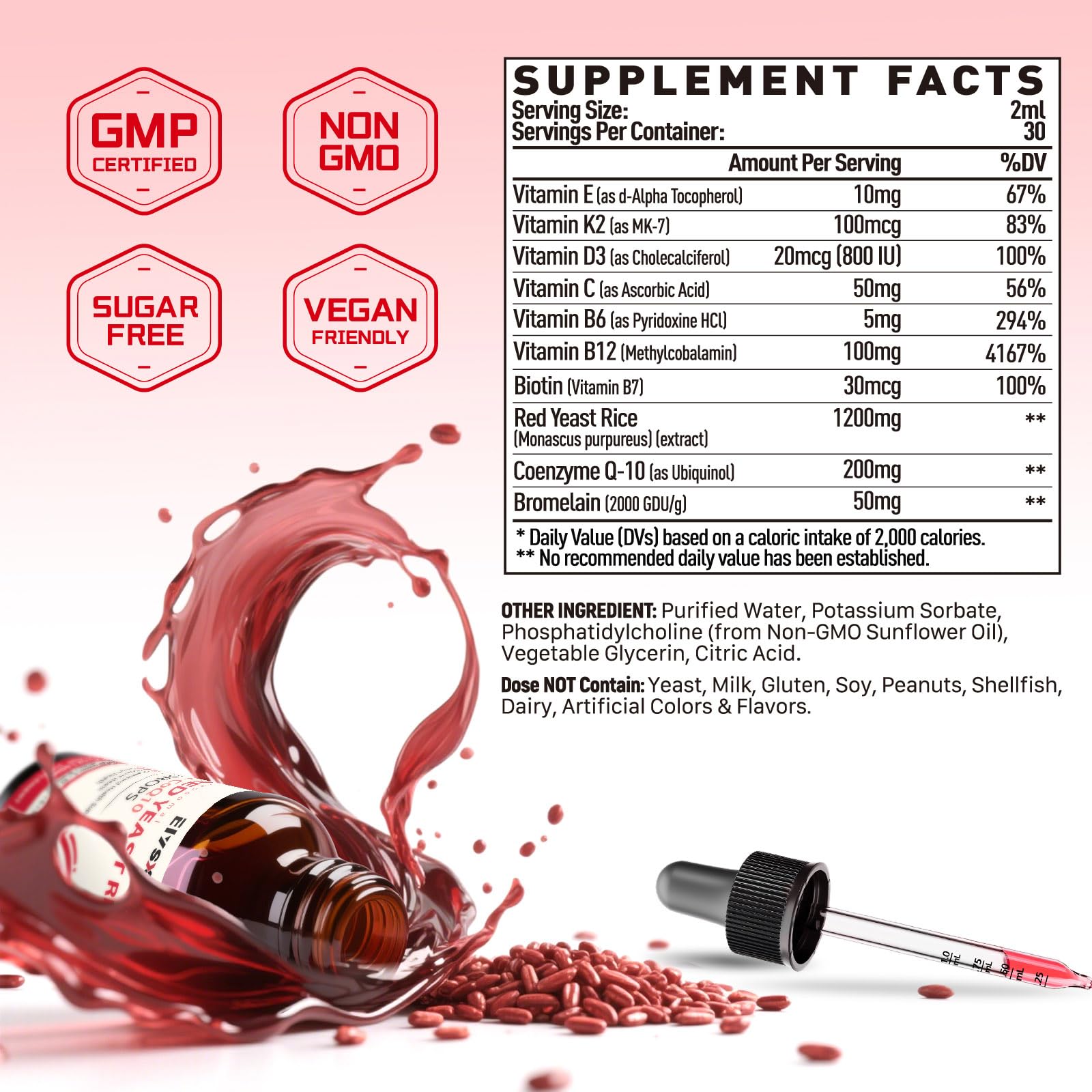 Elysx Red Yeast Rice with CoQ10 Drops 30 servings bottle