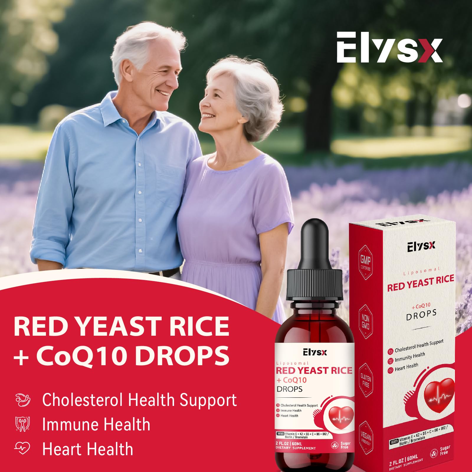 Elysx Red Yeast Rice with CoQ10 Drops label close-up