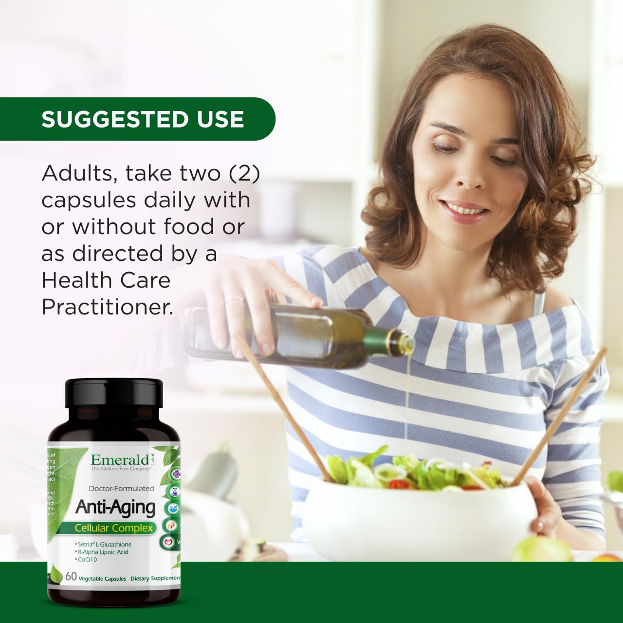 Emerald Laboratories Alpha Lipoic Acid Supplement capsules on a wooden surface