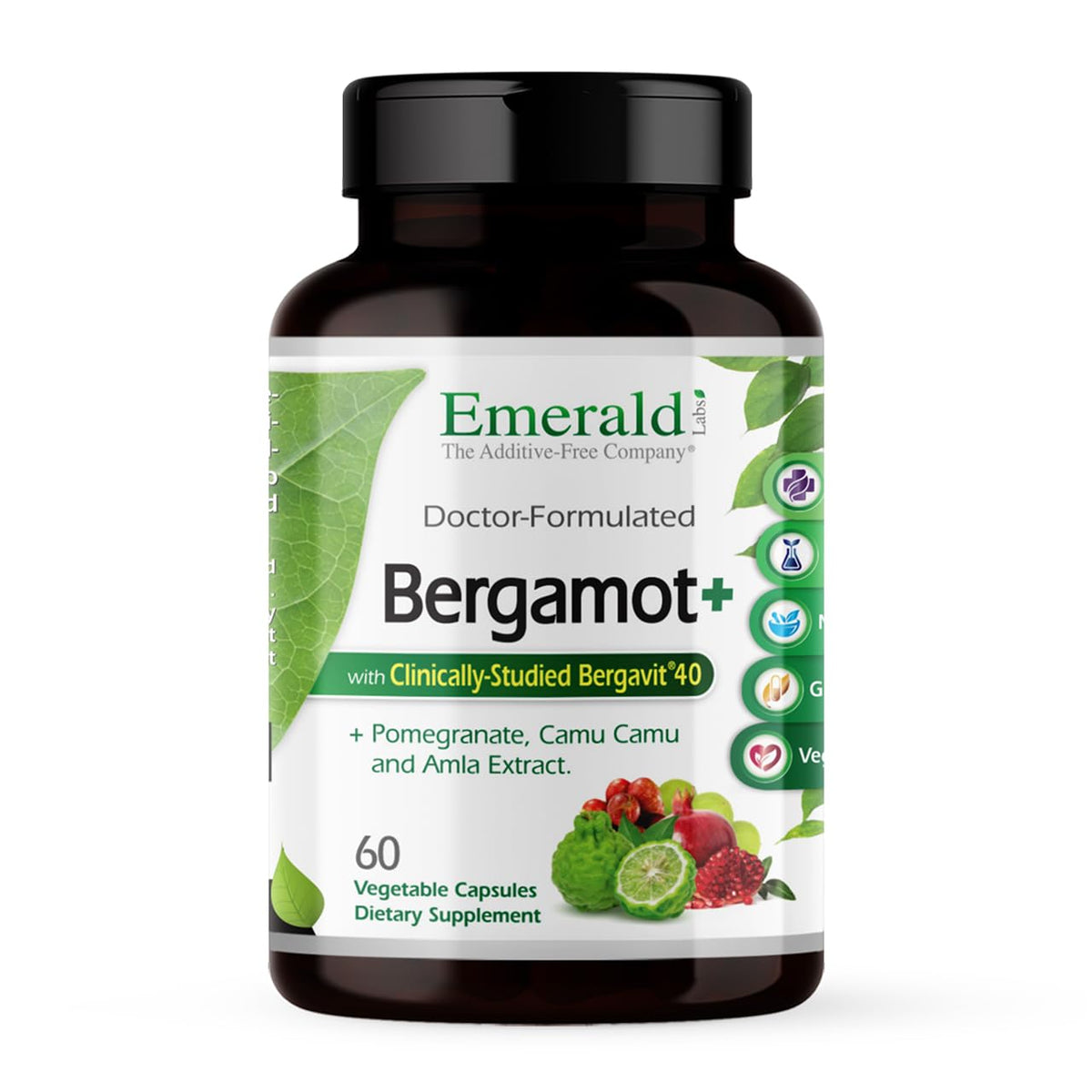 EMERALD LABS Bergamot+ 60 vegetable capsules front view