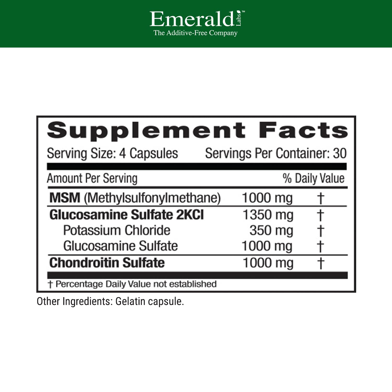 EMERALD LABS Chondroitin and Glucosamine Supplement side view