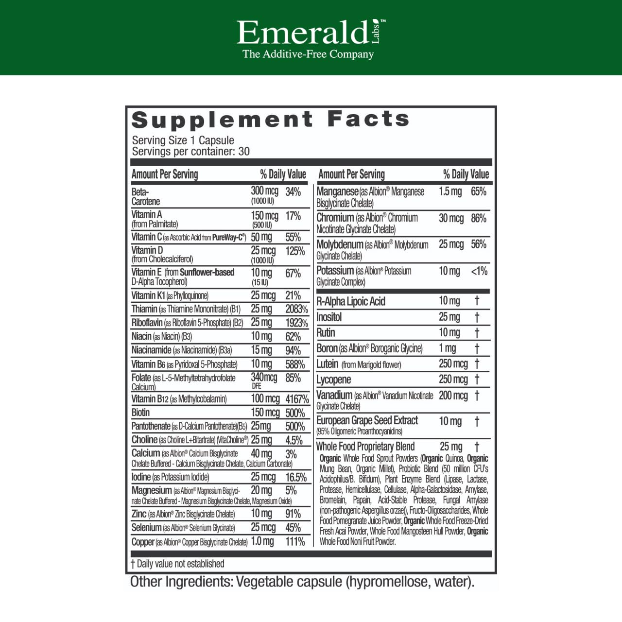 EMERALD LABS Complete Multivitamin side view showing capsule