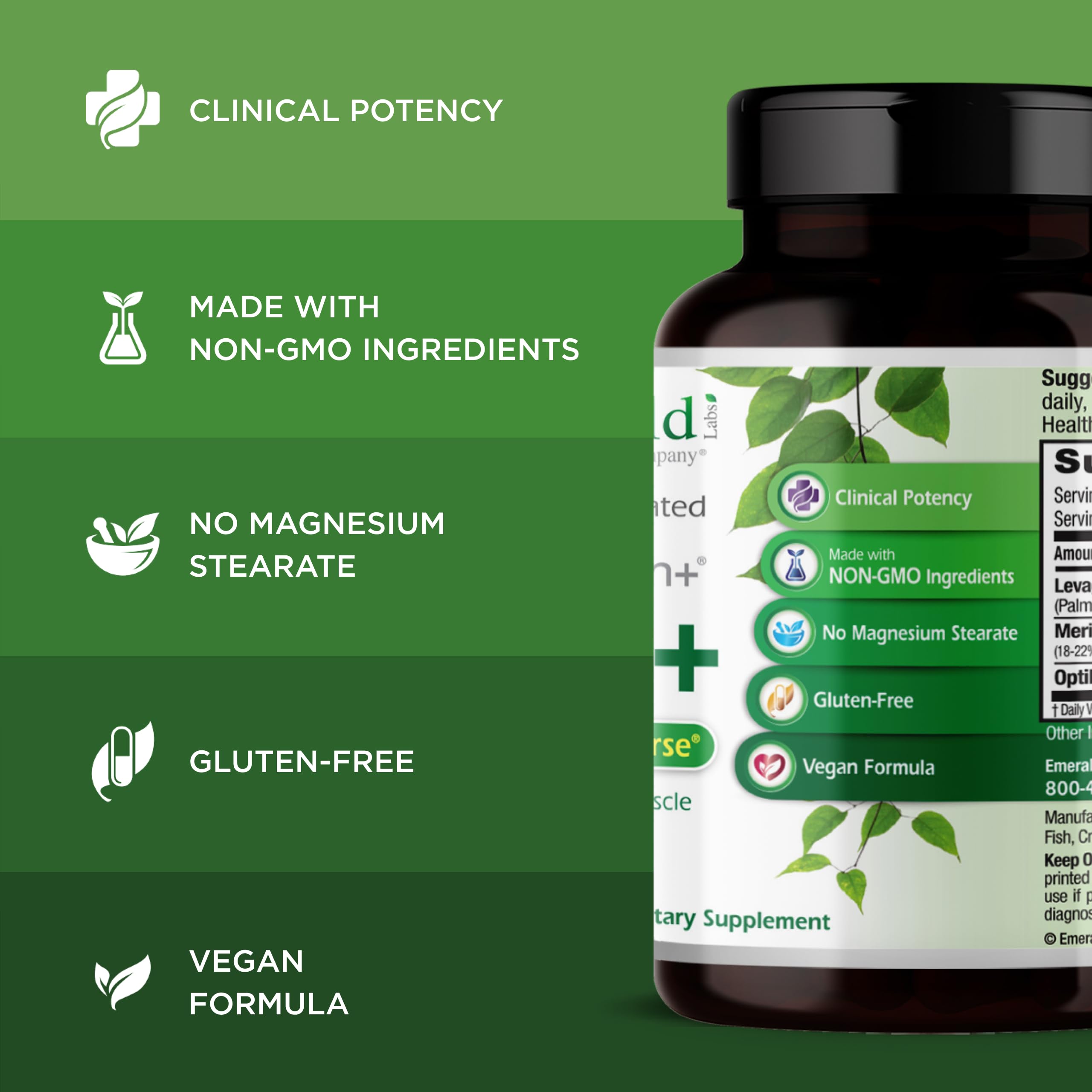 EMERALD LABS Curcumin Supplement capsules on a wooden surface