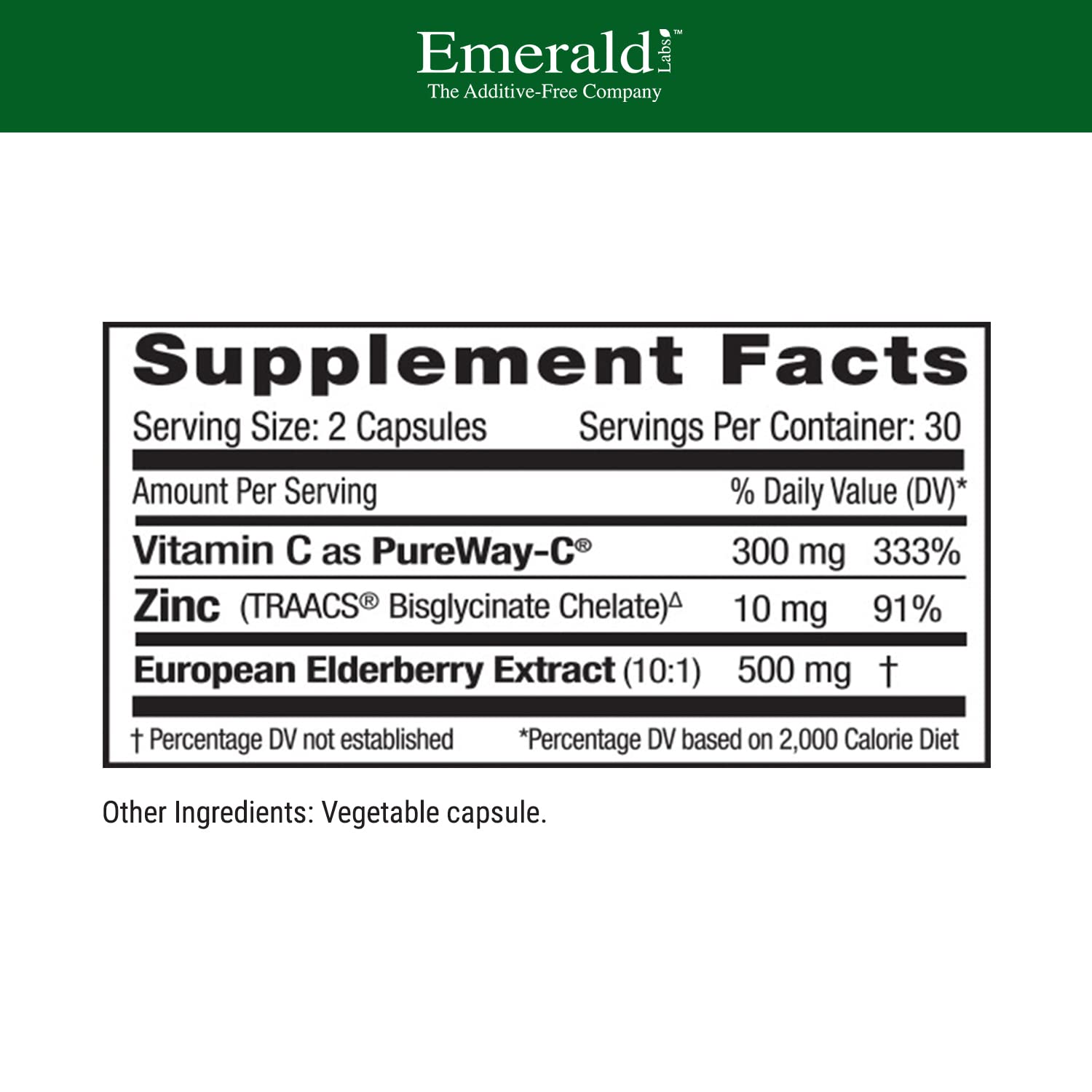 EMERALD LABS Elderberry Extract Capsules side view label
