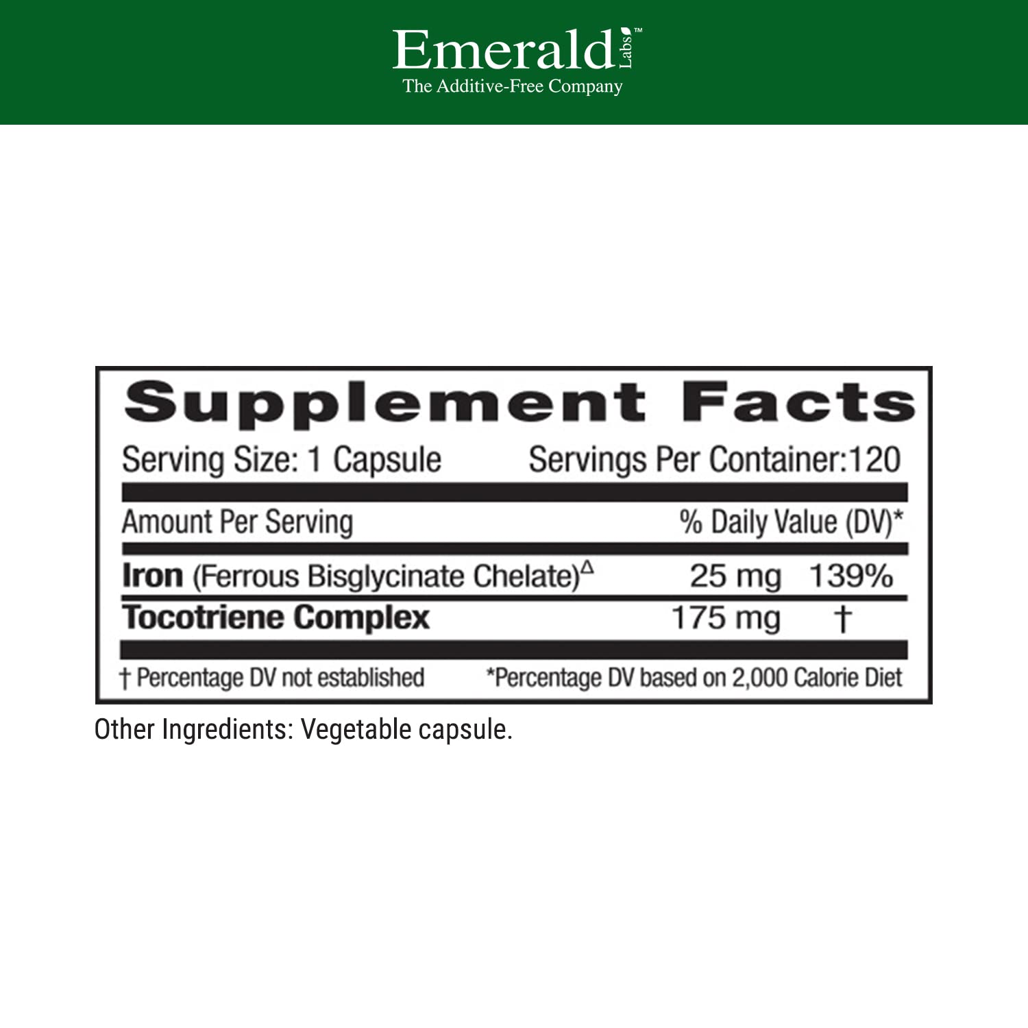 EMERALD LABS Gentle Iron Supplement side view showing capsule