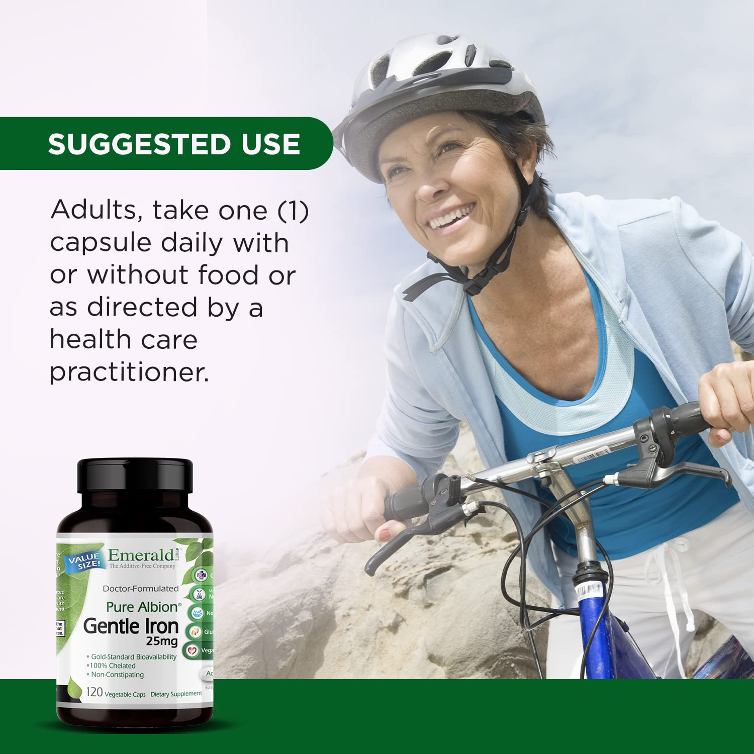 EMERALD LABS Gentle Iron Supplement with a measuring spoon