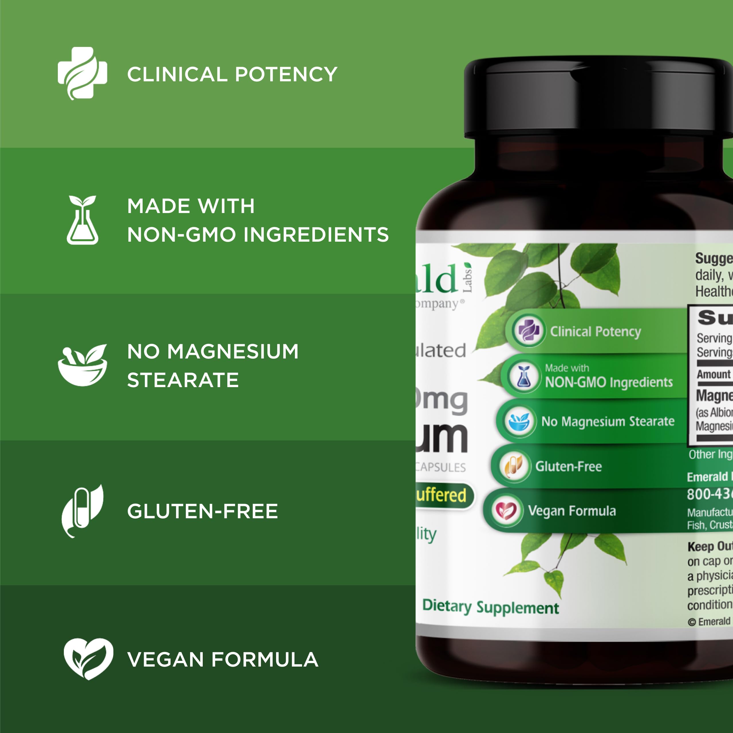 EMERALD LABS Magnesium Bisglycinate Chelate 400mg bottle with capsules