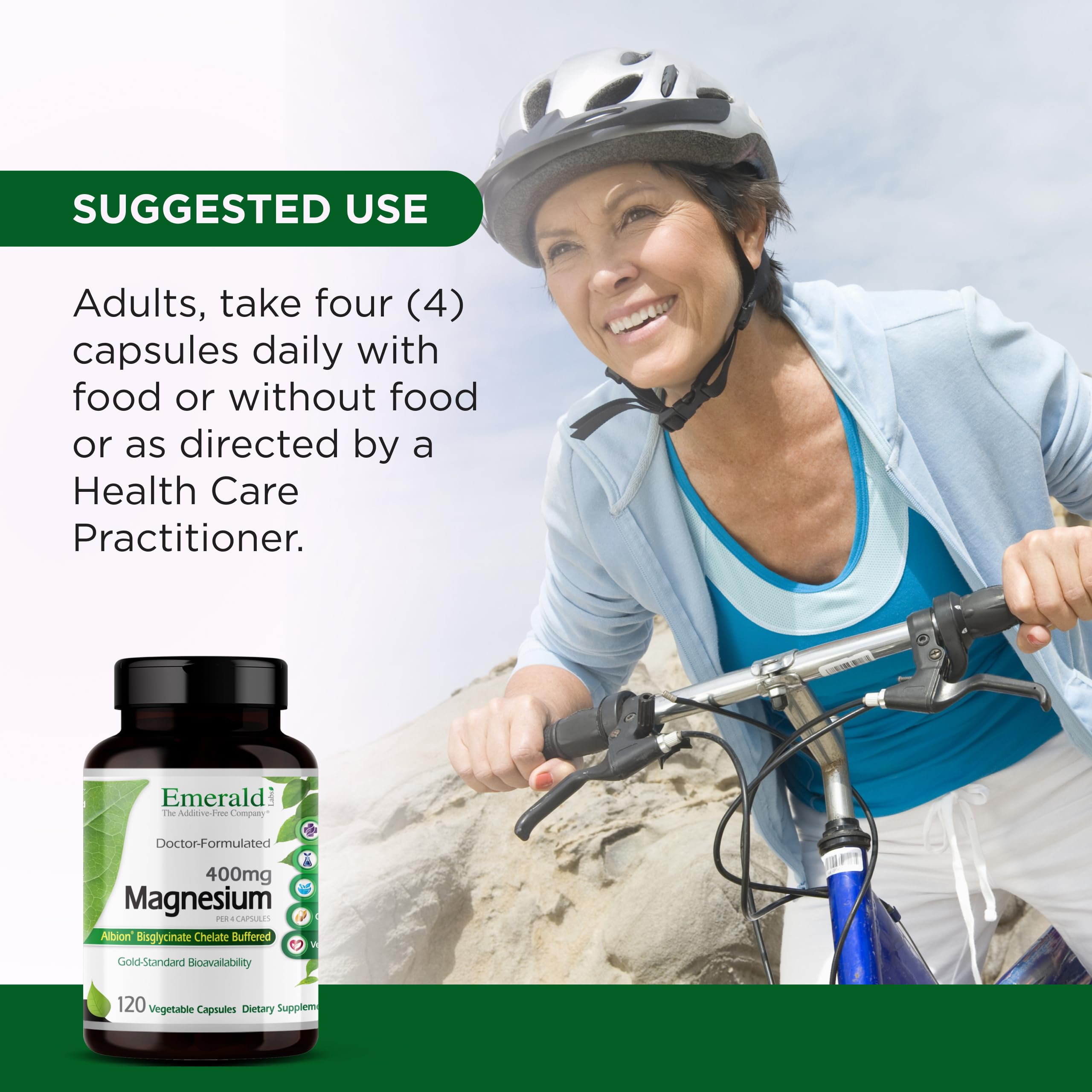 EMERALD LABS Magnesium Bisglycinate Chelate 400mg capsules close-up